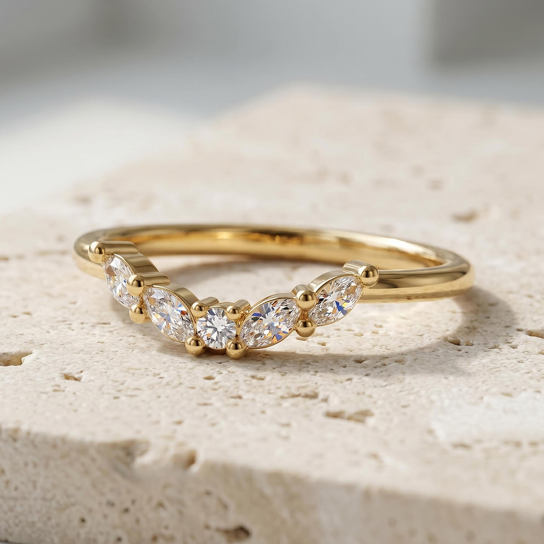 0.82 ct.tw. Dainty Marquise & Round Cut Mixed Stone Stackable Band Ring 0.82 ct.tw. Dainty Marquise & Round Cut Mixed Stone Stackable Band Ring