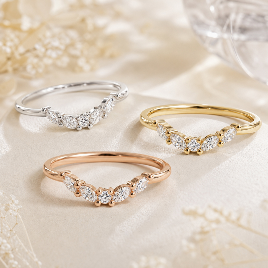 0.82 ct.tw. Dainty Marquise & Round Cut Mixed Stone Stackable Band Ring 0.82 ct.tw. Dainty Marquise & Round Cut Mixed Stone Stackable Band Ring