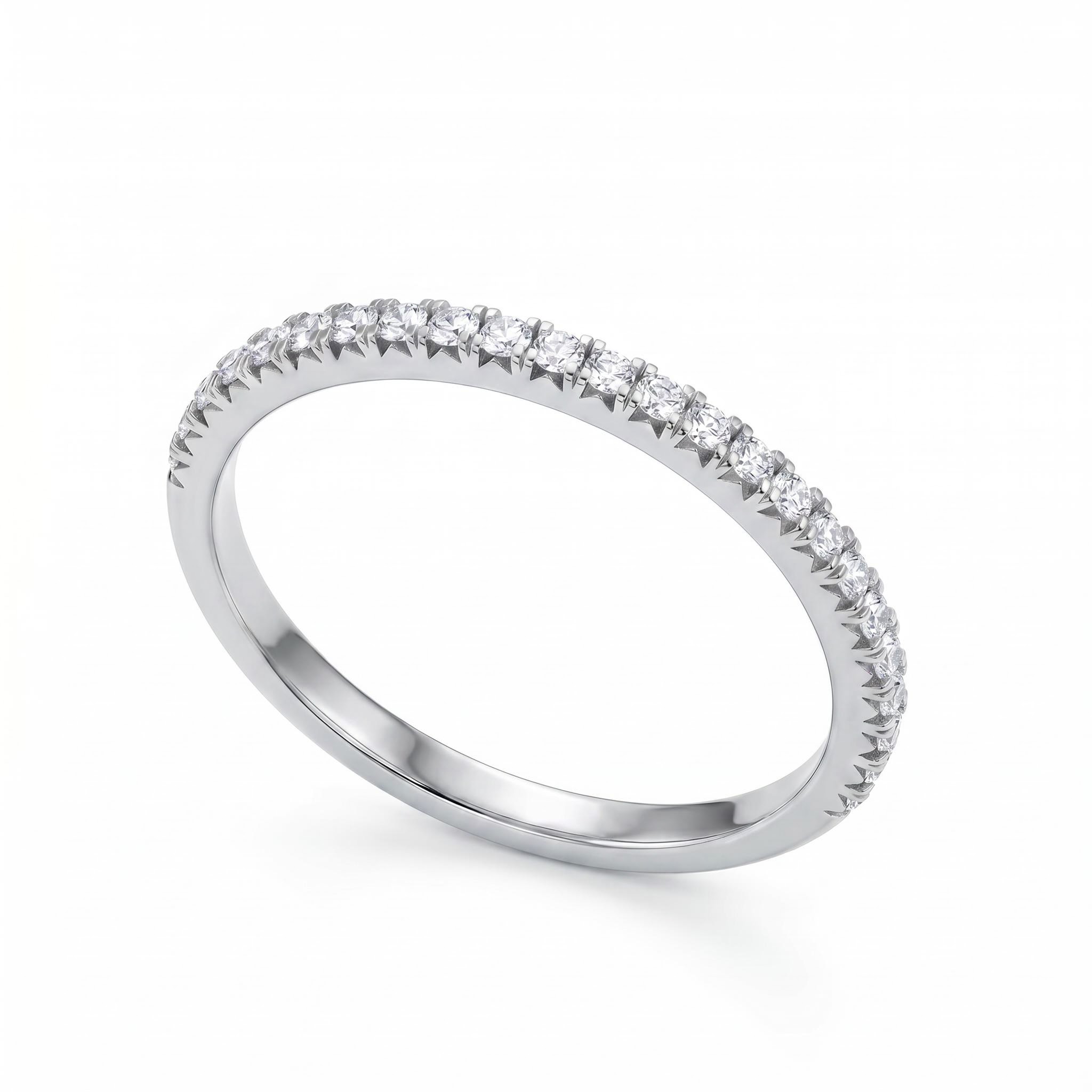 0.24Ct/0.48Ct/0.72Ct/1Ct Dainty Round Cut Pavé Stackable Eternity Band Ring