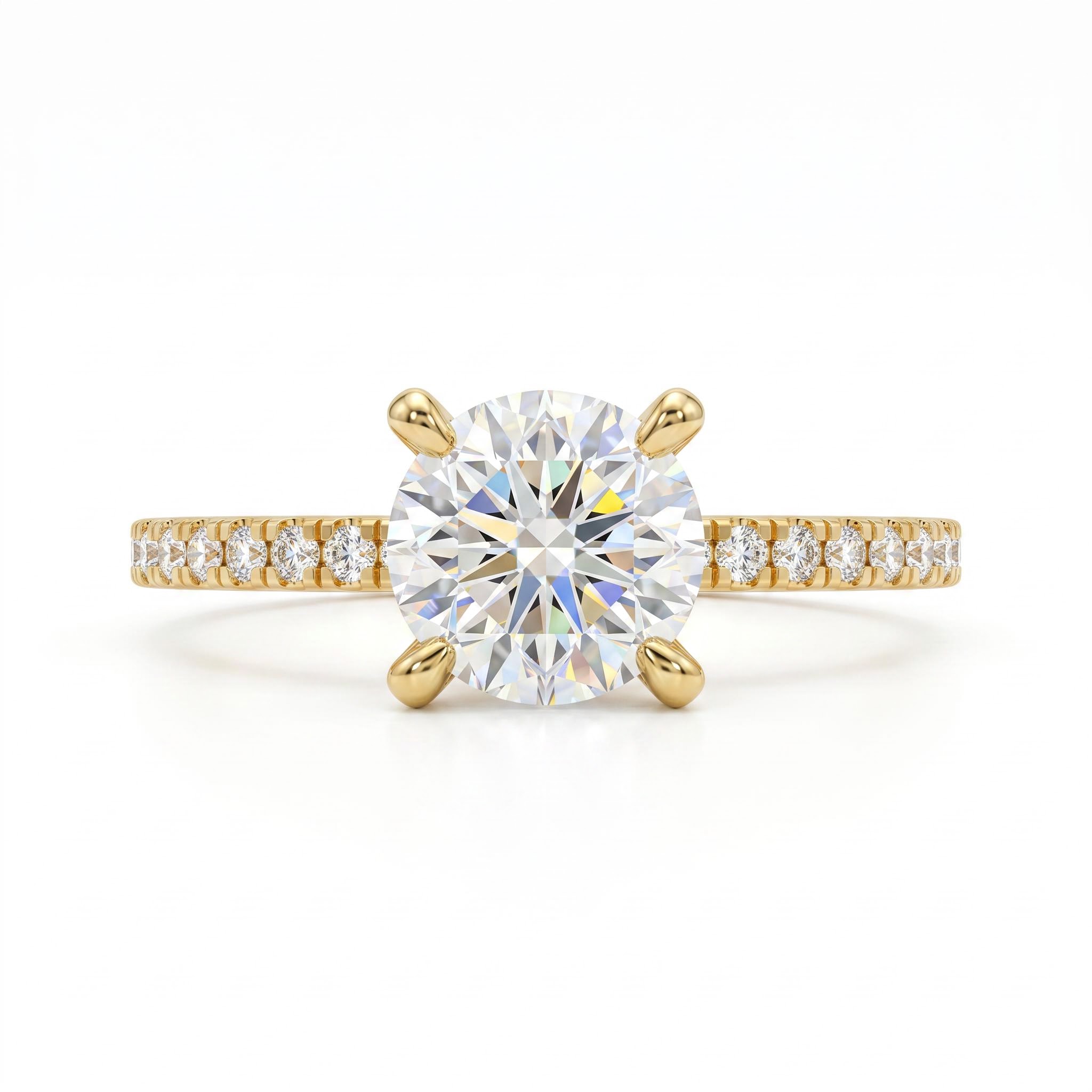 0.5Ct/0.8Ct/1.0Ct Classic Four-Prong Round Cut Pave Shank Lab Grown Diamond Engagement Ring