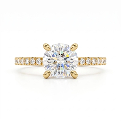 0.5Ct/0.8Ct/1.0Ct Classic Four-Prong Round Cut Pave Shank Lab Grown Diamond Engagement Ring