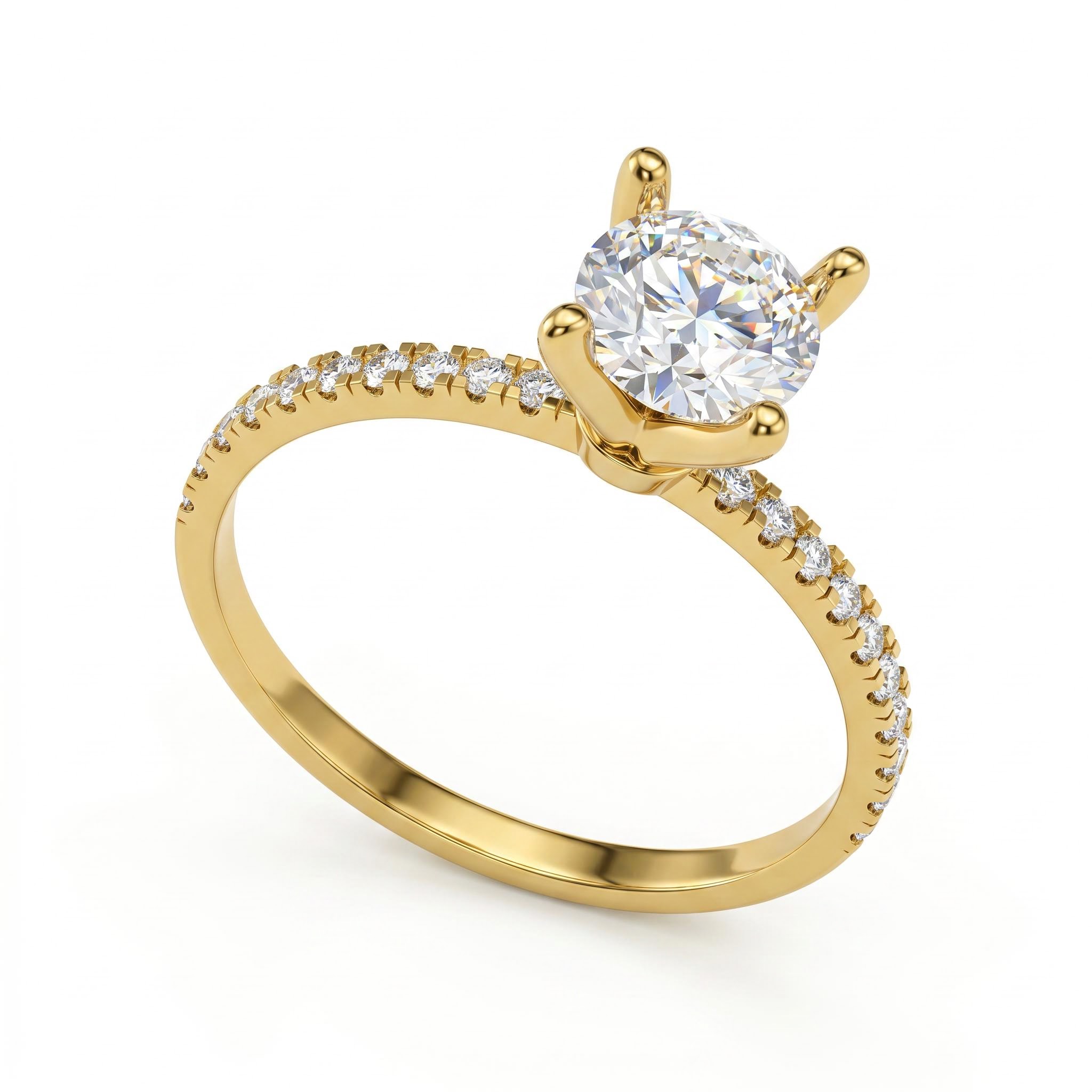 0.5Ct/0.8Ct/1.0Ct Classic Four-Prong Round Cut Pave Shank Lab Grown Diamond Engagement Ring