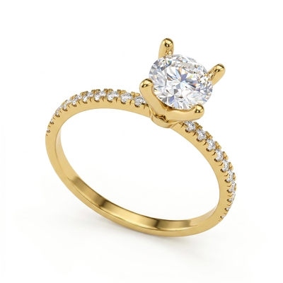 0.5Ct/0.8Ct/1.0Ct Classic Four-Prong Round Cut Pave Shank Lab Grown Diamond Engagement Ring