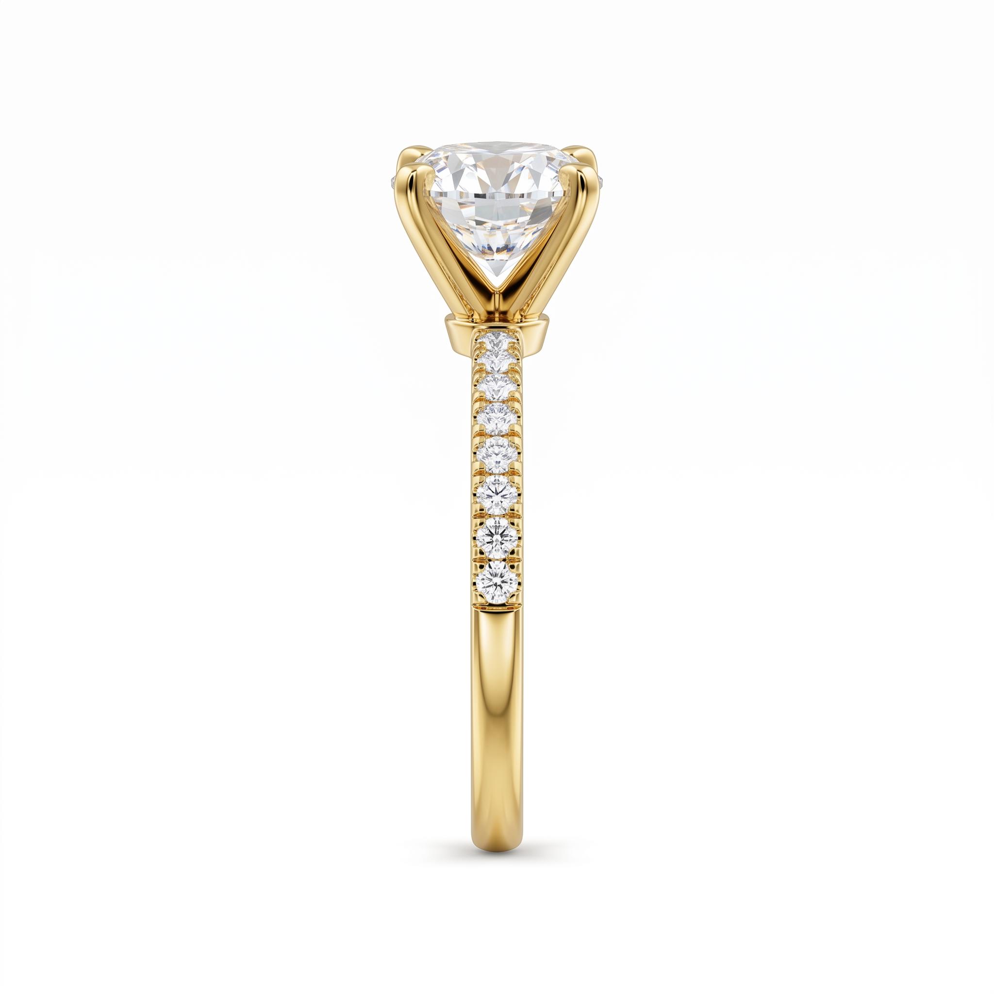 0.5Ct/0.8Ct/1.0Ct Classic Four-Prong Round Cut Pave Shank Lab Grown Diamond Engagement Ring