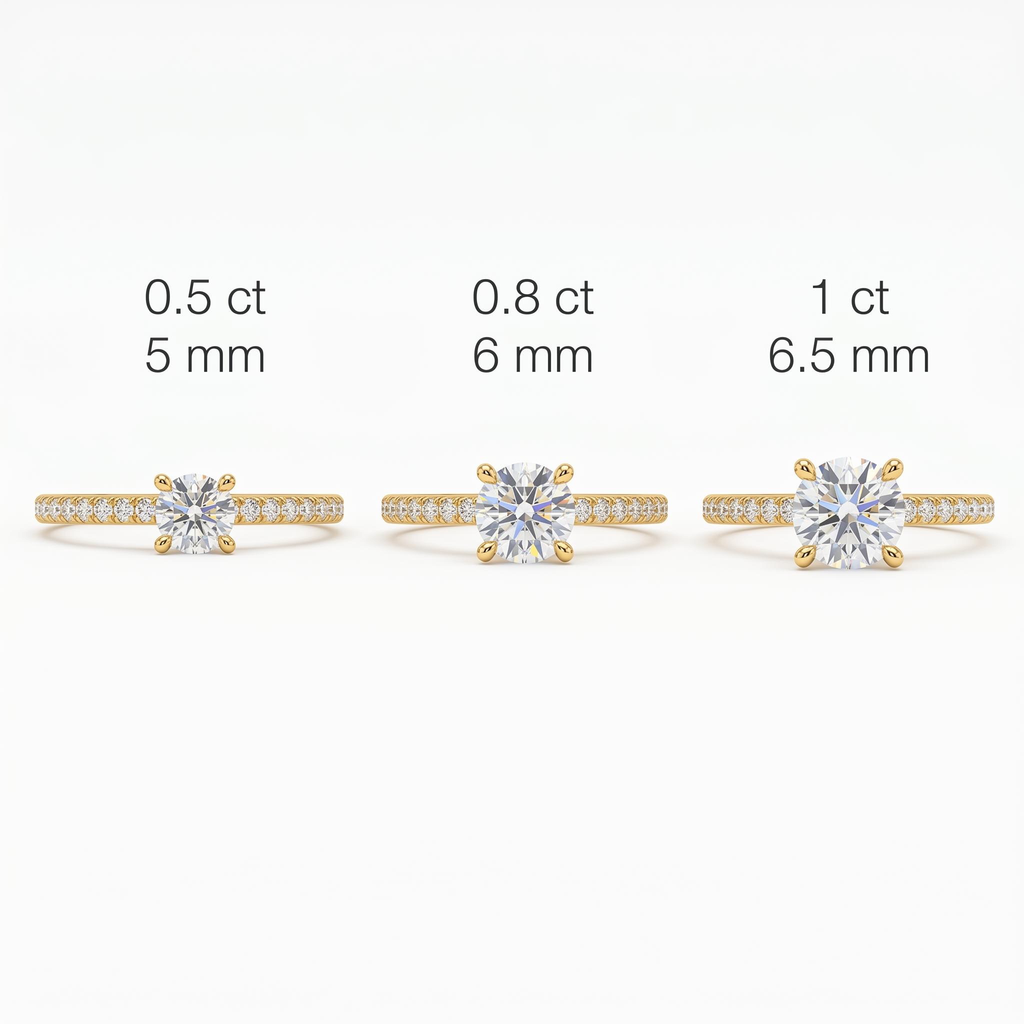 0.5Ct/0.8Ct/1.0Ct Classic Four-Prong Round Cut Pave Shank Lab Grown Diamond Engagement Ring