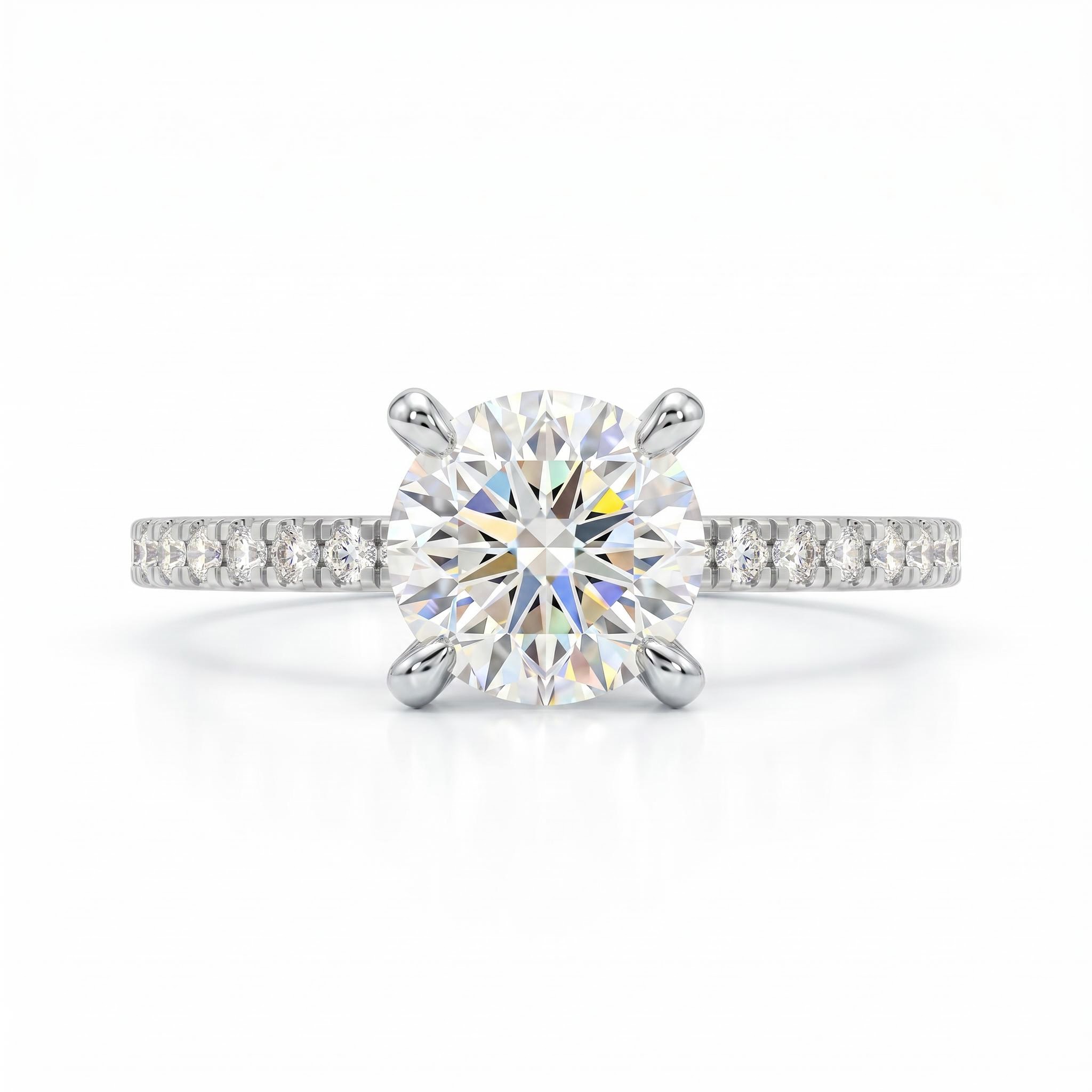 0.5Ct/0.8Ct/1.0Ct Classic Four-Prong Round Cut Pave Shank Lab Grown Diamond Engagement Ring
