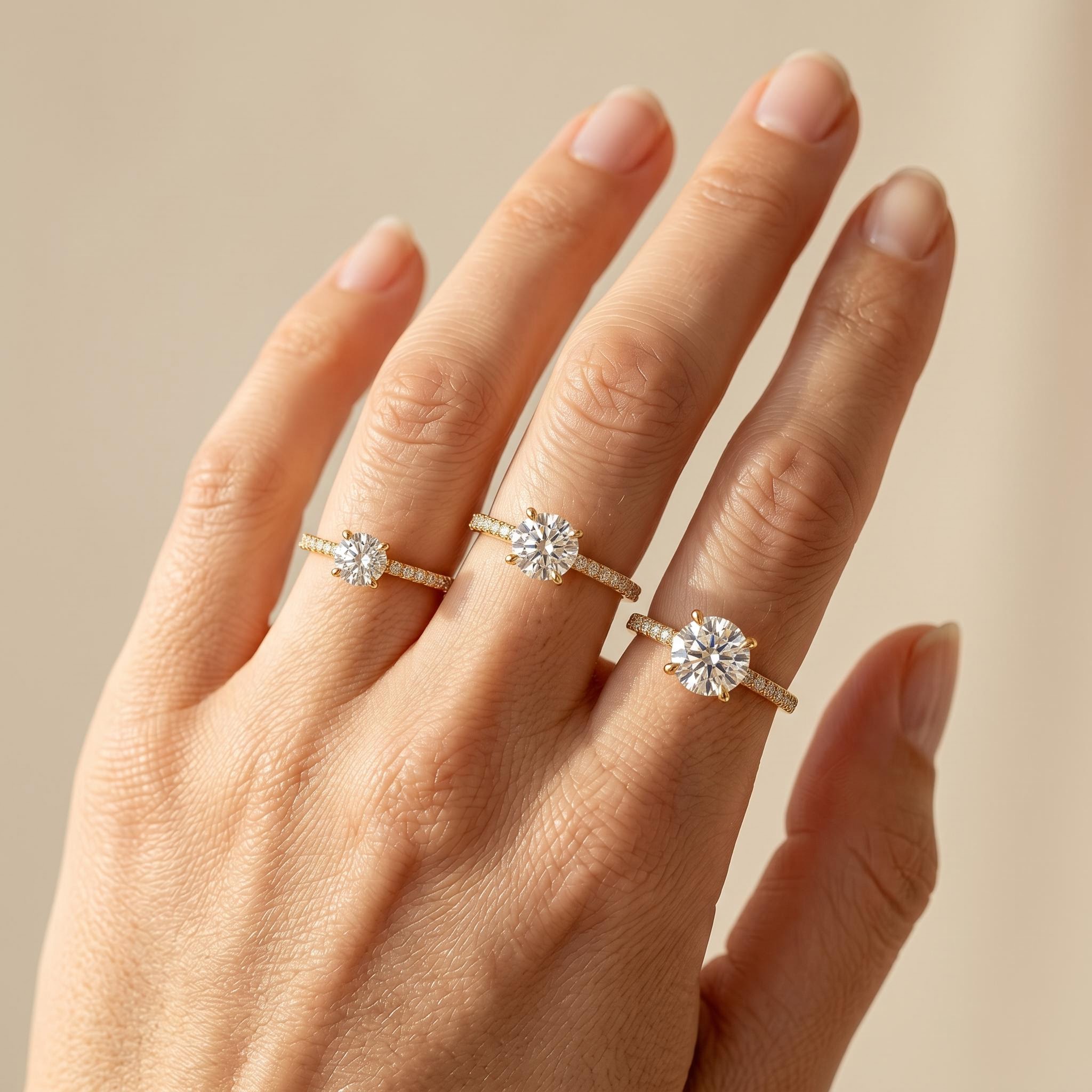 0.5Ct/0.8Ct/1.0Ct Classic Four-Prong Round Cut Pave Shank Lab Grown Diamond Engagement Ring