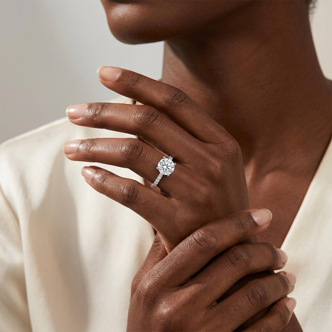 0.5Ct/0.8Ct/1.0Ct Classic Four-Prong Round Cut Pave Shank Lab Grown Diamond Engagement Ring 0.5Ct/0.8Ct/1.0Ct Classic Four-Prong Round Cut Pave Shank Lab Grown Diamond Engagement Ring