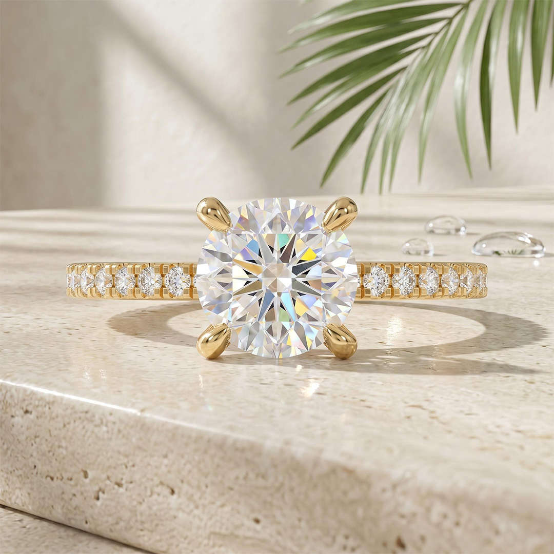 0.5Ct/0.8Ct/1.0Ct Classic Four-Prong Round Cut Pave Shank Lab Grown Diamond Engagement Ring 0.5Ct/0.8Ct/1.0Ct Classic Four-Prong Round Cut Pave Shank Lab Grown Diamond Engagement Ring