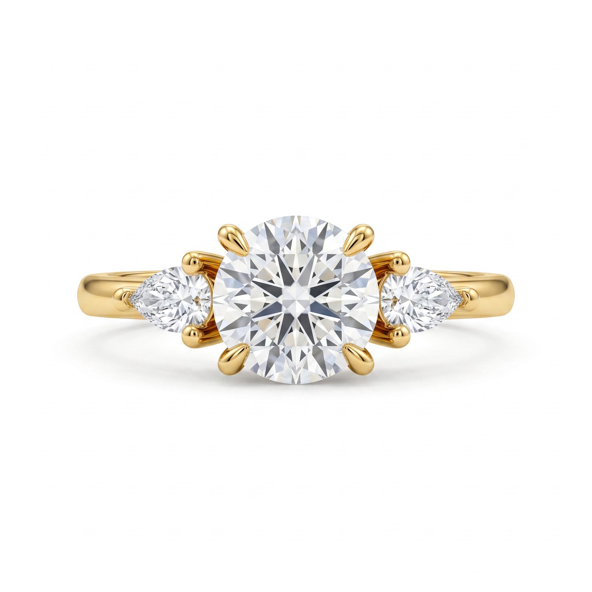 0.75Ct/1.0Ct Elegant Three-Stone Round with Pear Cut Lab Grown Diamond Engagement Ring