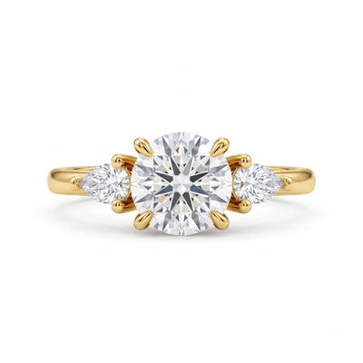 0.75Ct/1.0Ct Elegant Three-Stone Round with Pear Cut Lab Grown Diamond Engagement Ring