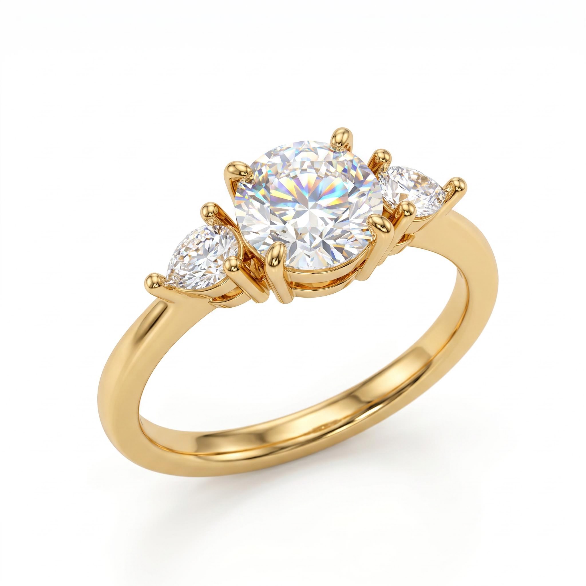 0.75Ct/1.0Ct Elegant Three-Stone Round with Pear Cut Lab Grown Diamond Engagement Ring