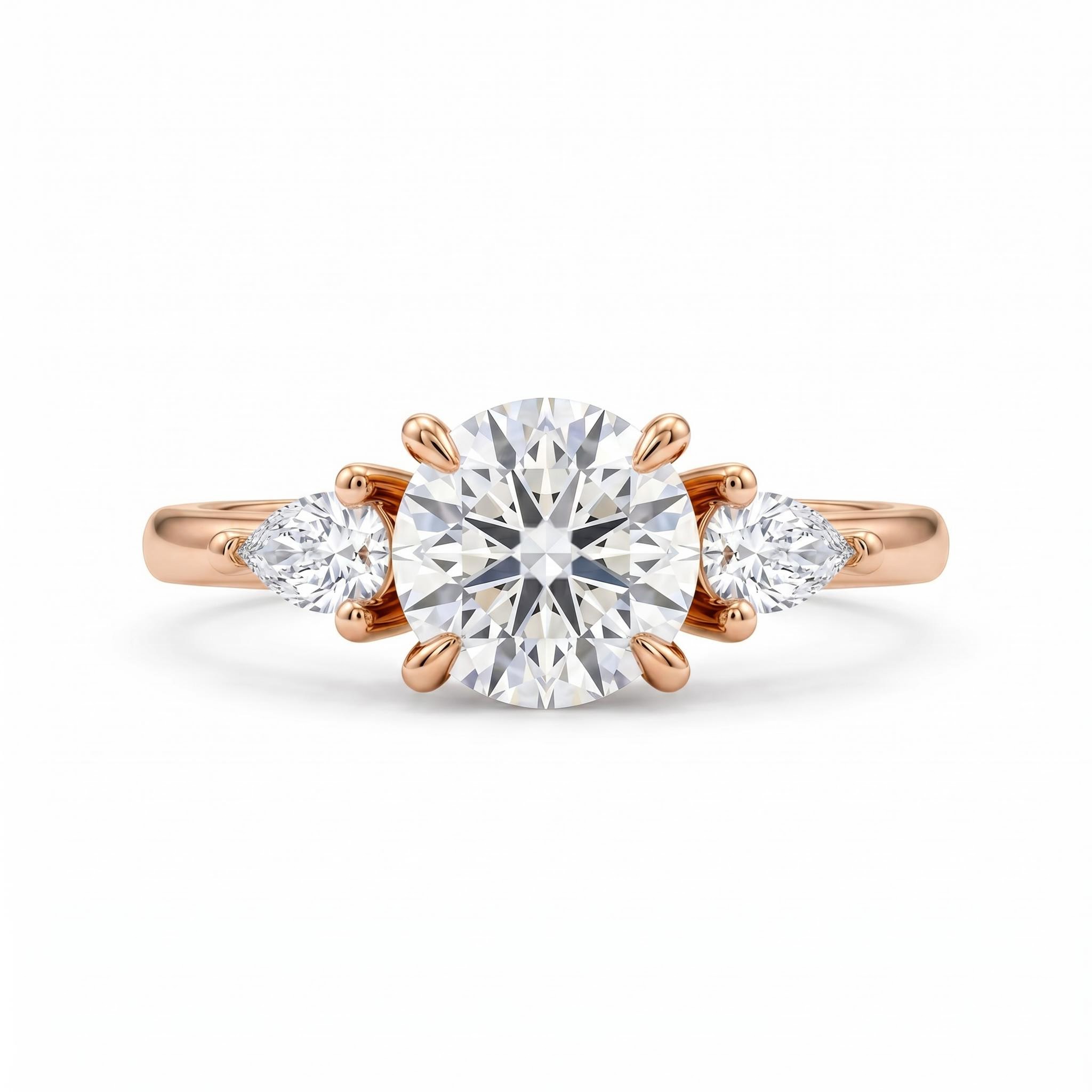 0.75Ct/1.0Ct Elegant Three-Stone Round with Pear Cut Lab Grown Diamond Engagement Ring