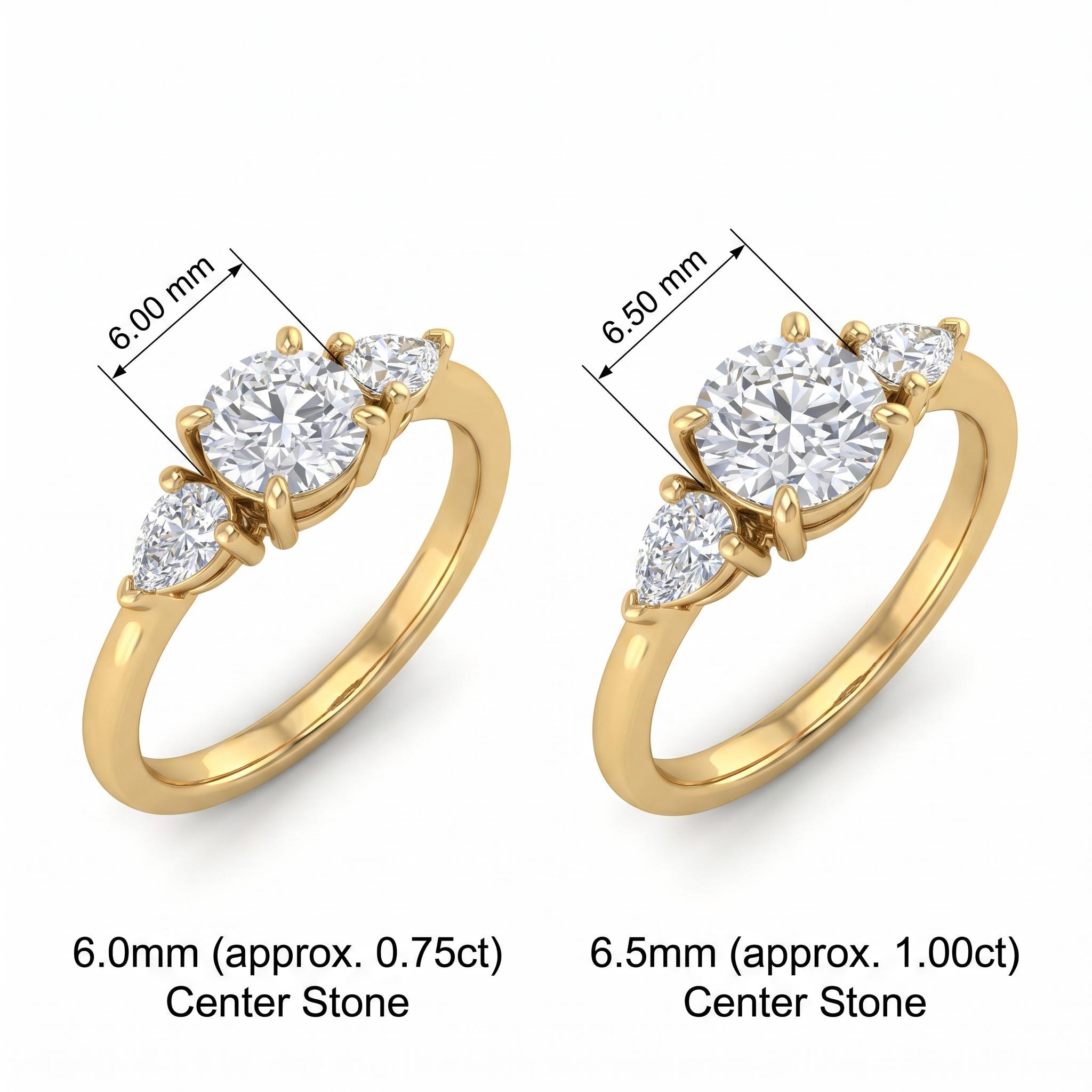 0.75Ct/1.0Ct Elegant Three-Stone Round with Pear Cut Lab Grown Diamond Engagement Ring