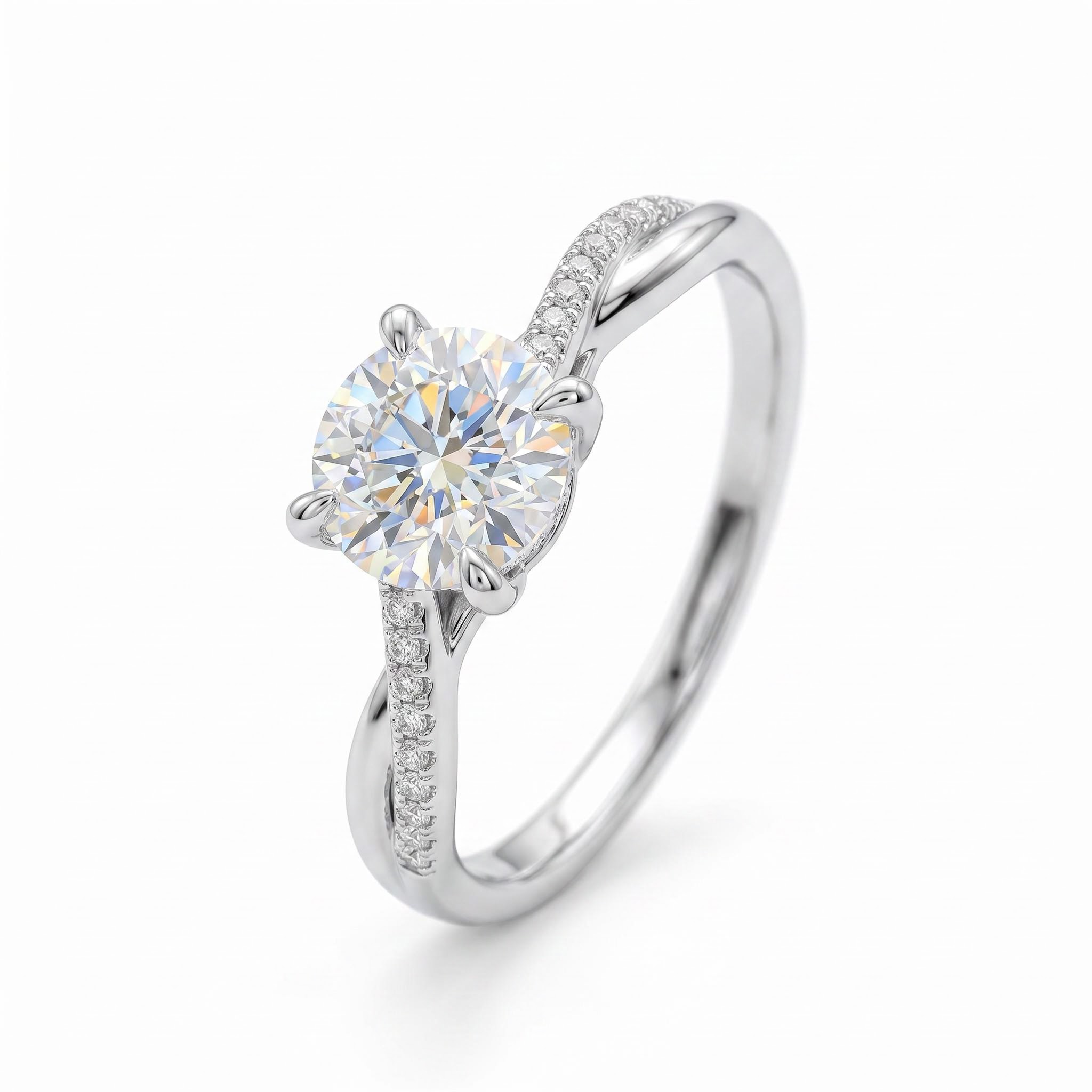 0.5Ct/0.8Ct/1Ct Twisted Shank 4-Prong Lab Grown Diamond Engagement Ring