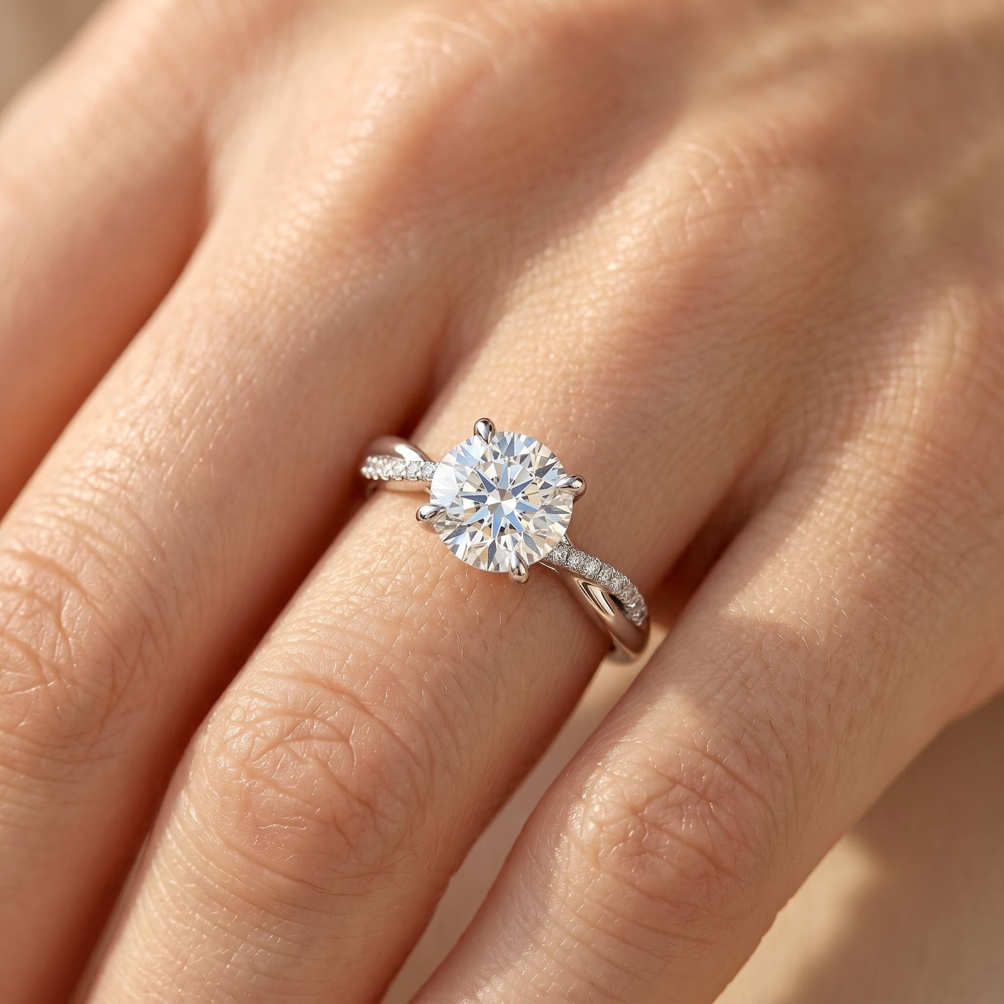 0.5Ct/0.8Ct/1Ct Twisted Shank 4-Prong Lab Grown Diamond Engagement Ring