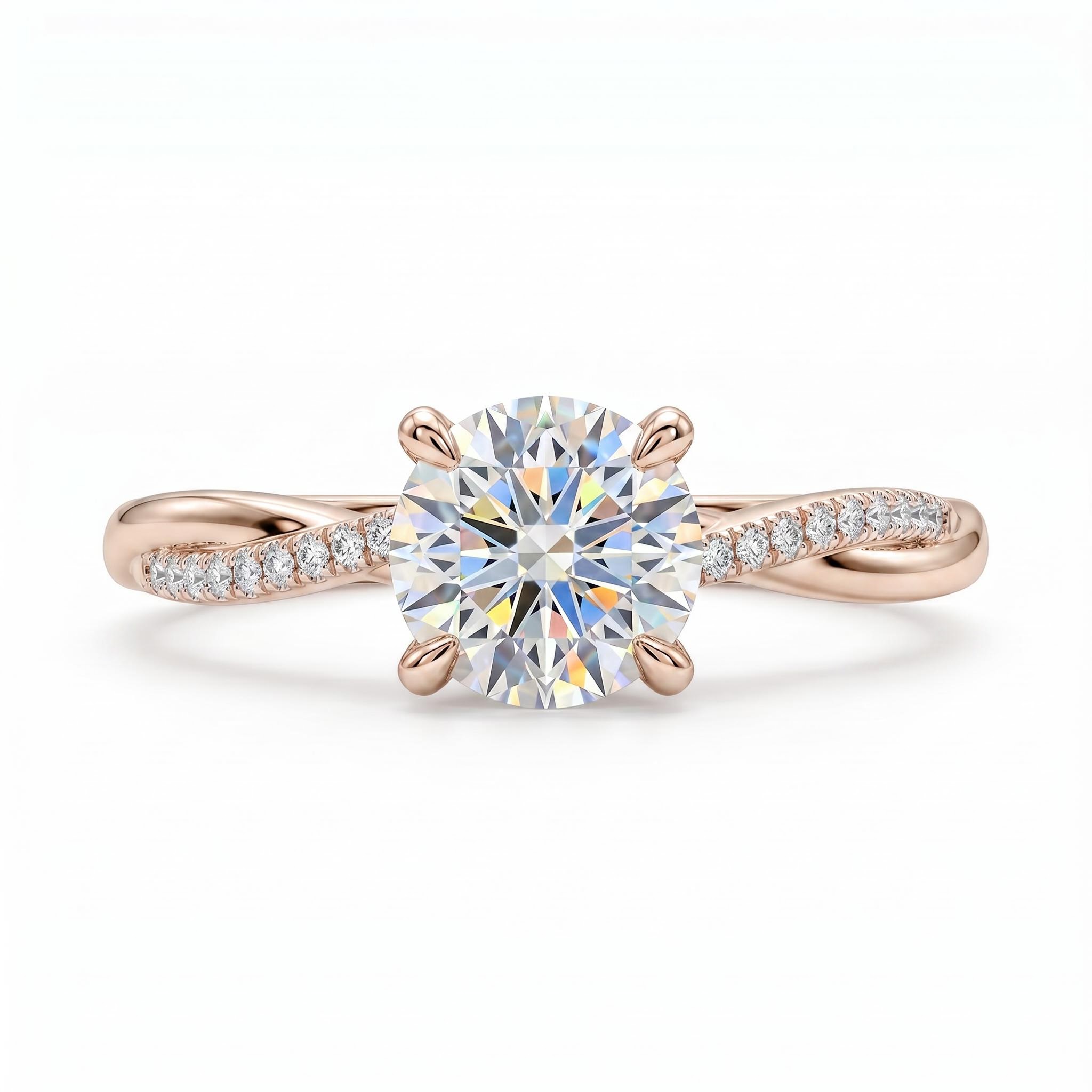 0.5Ct/0.8Ct/1Ct Twisted Shank 4-Prong Lab Grown Diamond Engagement Ring