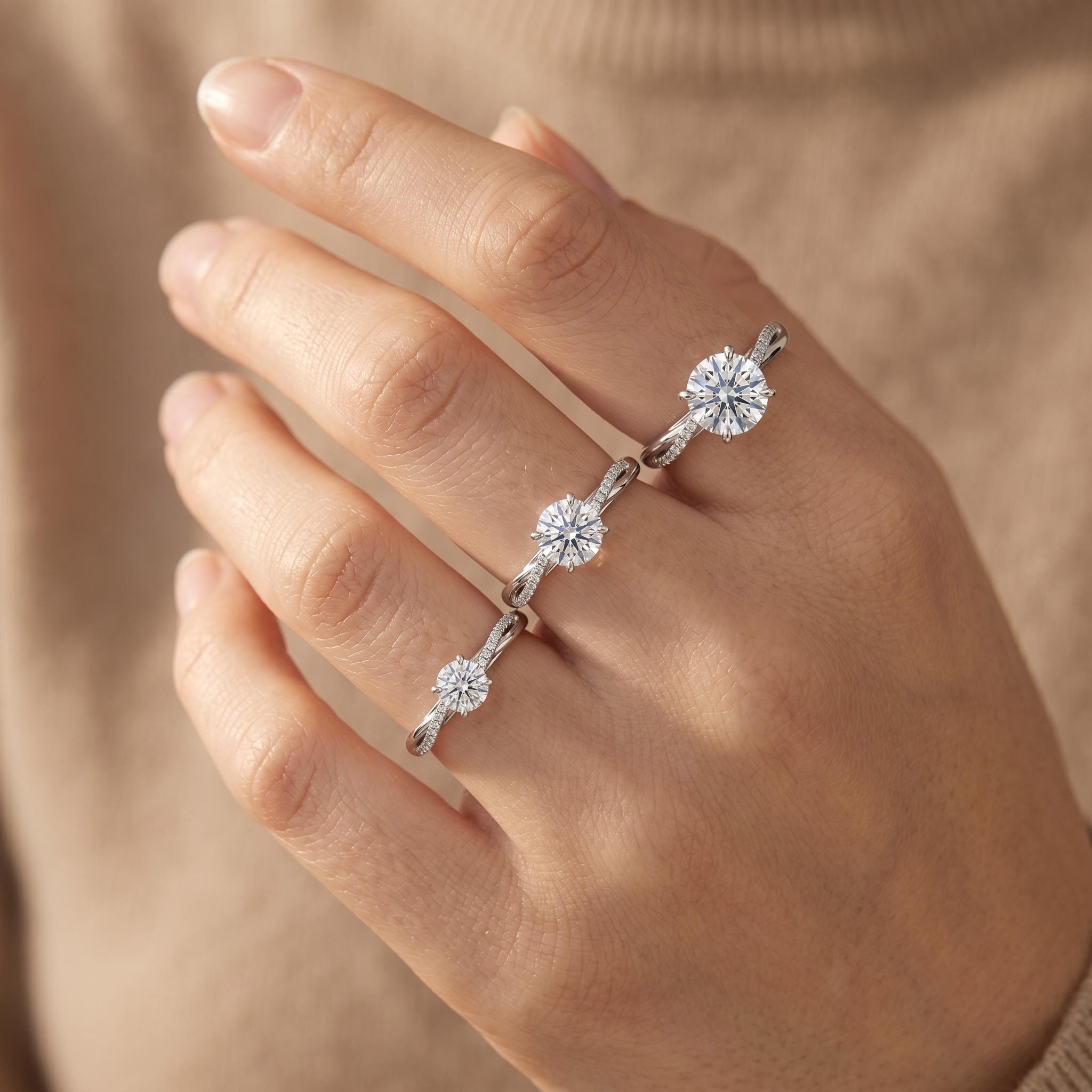 0.5Ct/0.8Ct/1Ct Twisted Shank 4-Prong Lab Grown Diamond Engagement Ring