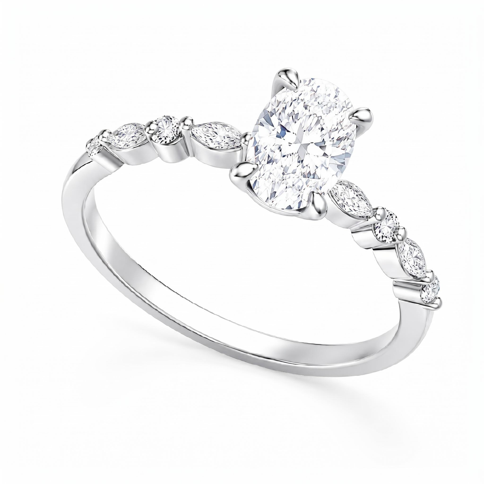 1.0Ct/1.5Ct Oval-Cut Lab Grown Diamond Delicate Side Marquise Cut Engagement Ring