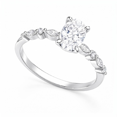 1.0Ct/1.5Ct Oval-Cut Lab Grown Diamond Delicate Side Marquise Cut Engagement Ring
