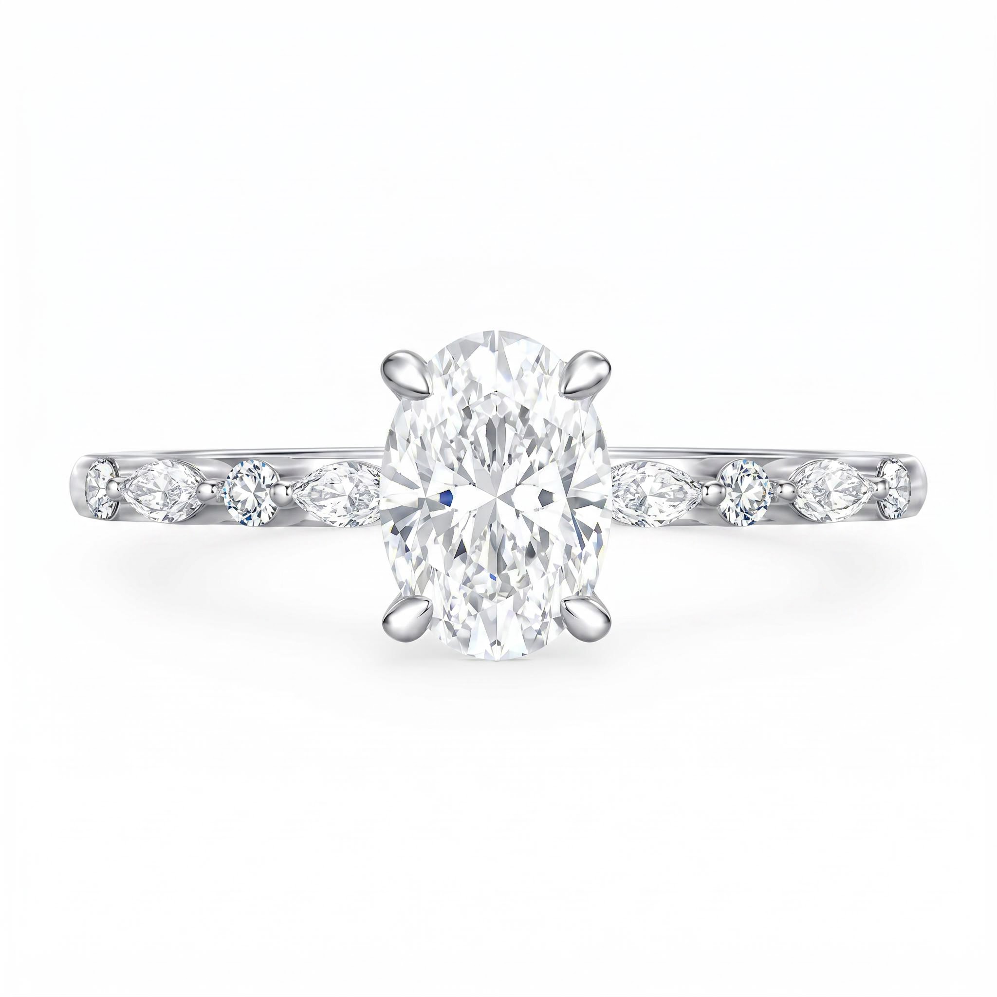 1.0Ct/1.5Ct Oval-Cut Lab Grown Diamond Delicate Side Marquise Cut Engagement Ring