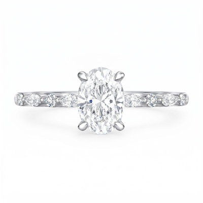 1.0Ct/1.5Ct Oval-Cut Lab Grown Diamond Delicate Side Marquise Cut Engagement Ring