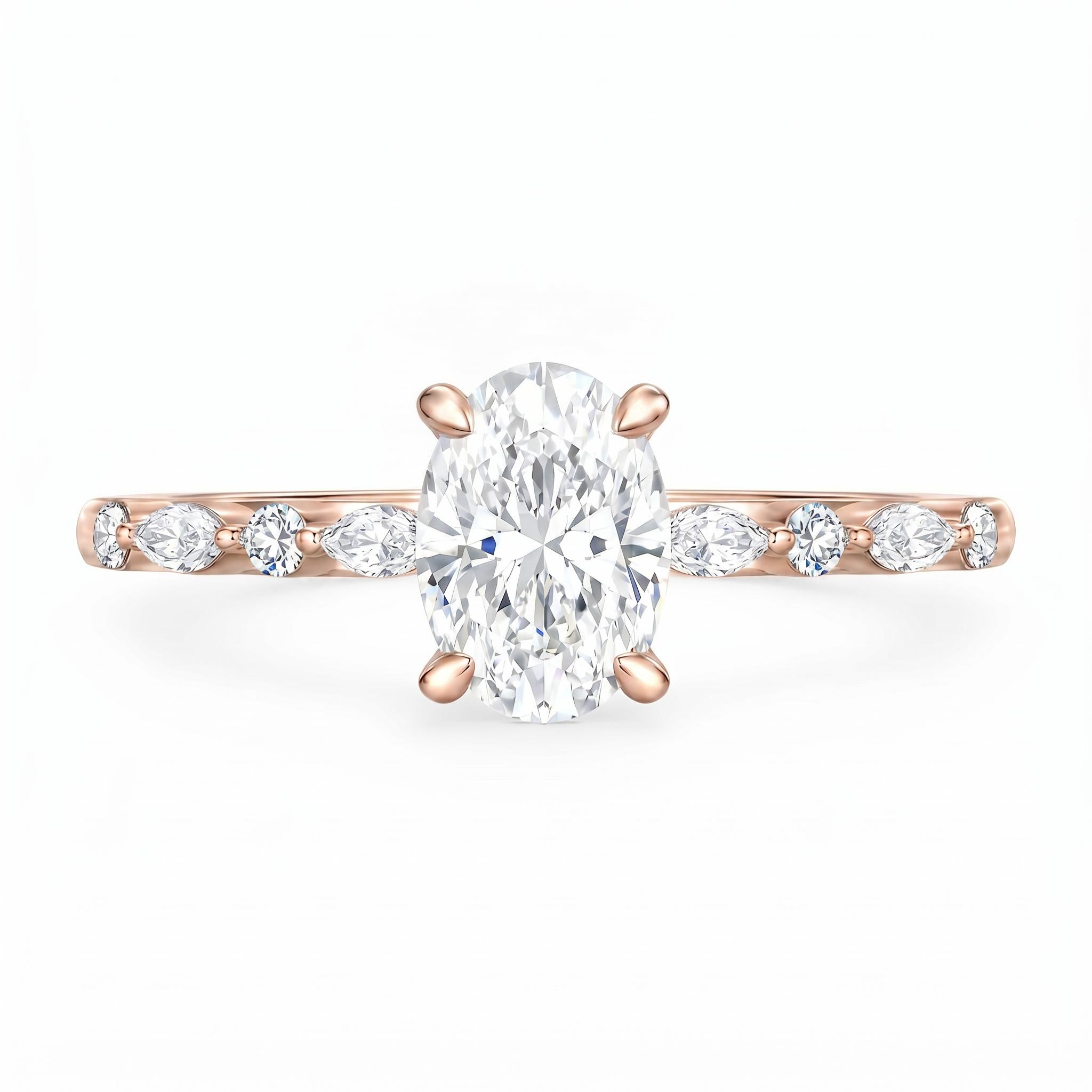 1.0Ct/1.5Ct Oval-Cut Lab Grown Diamond Delicate Side Marquise Cut Engagement Ring