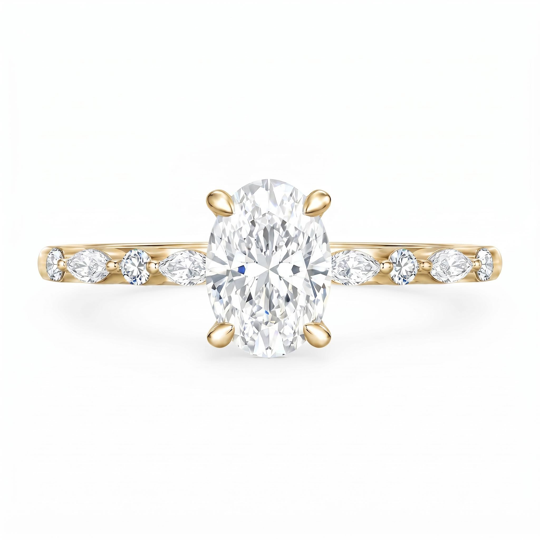 1.0Ct/1.5Ct Oval-Cut Lab Grown Diamond Delicate Side Marquise Cut Engagement Ring