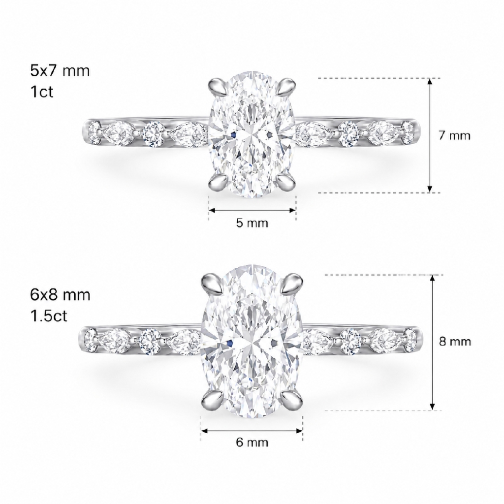 1.0Ct/1.5Ct Oval-Cut Lab Grown Diamond Delicate Side Marquise Cut Engagement Ring