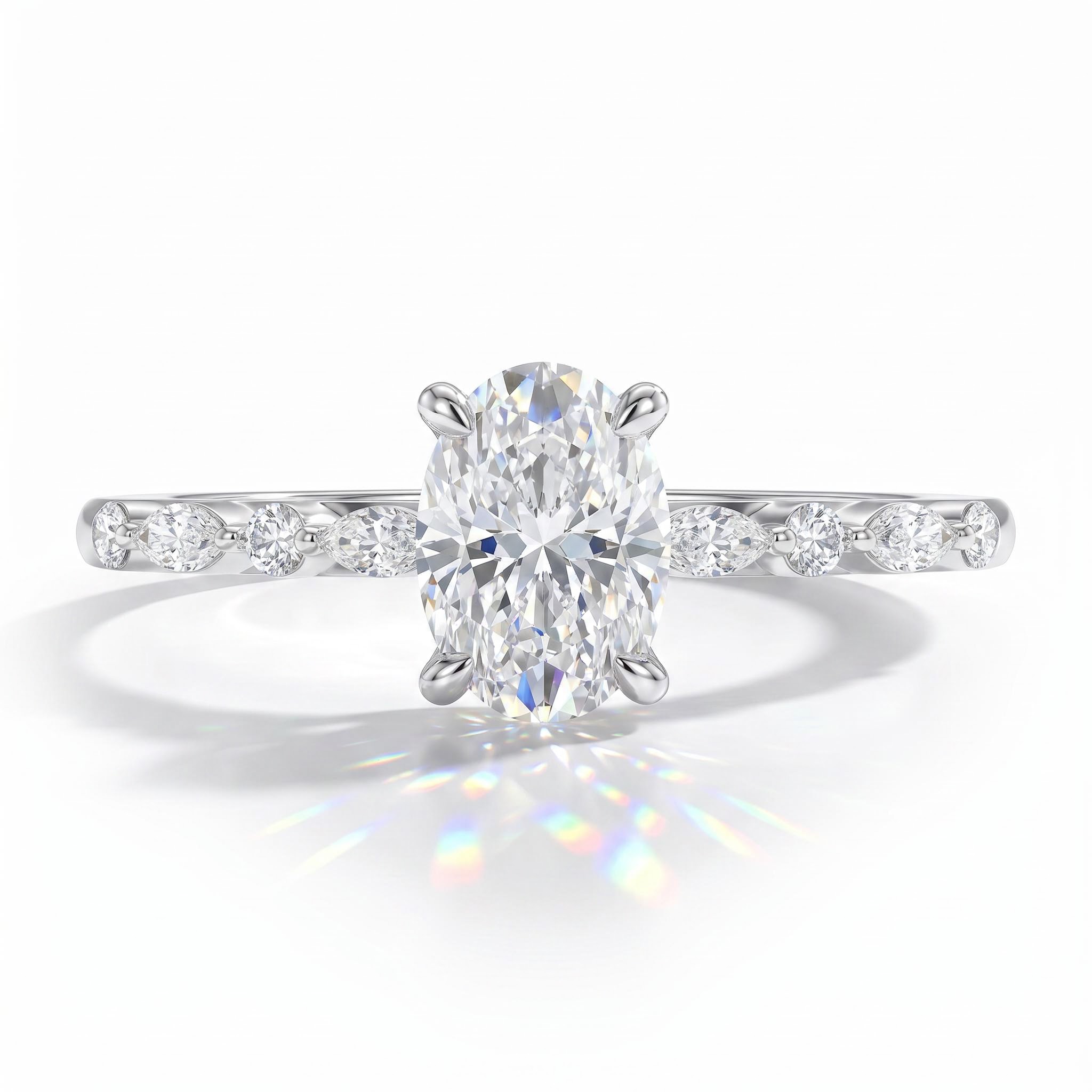 1.0Ct/1.5Ct Oval-Cut Lab Grown Diamond Delicate Side Marquise Cut Engagement Ring