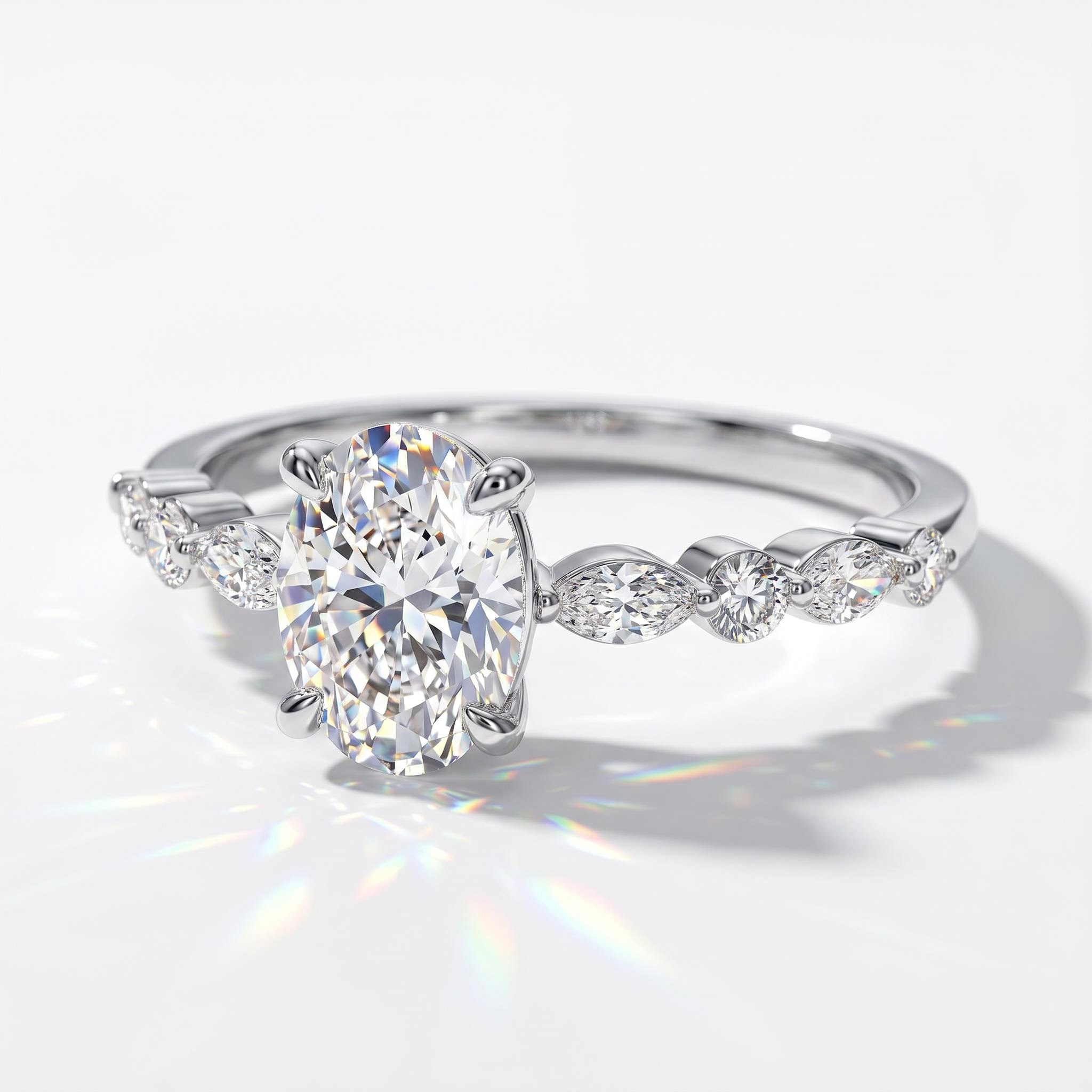 1.0Ct/1.5Ct Oval-Cut Lab Grown Diamond Delicate Side Marquise Cut Engagement Ring