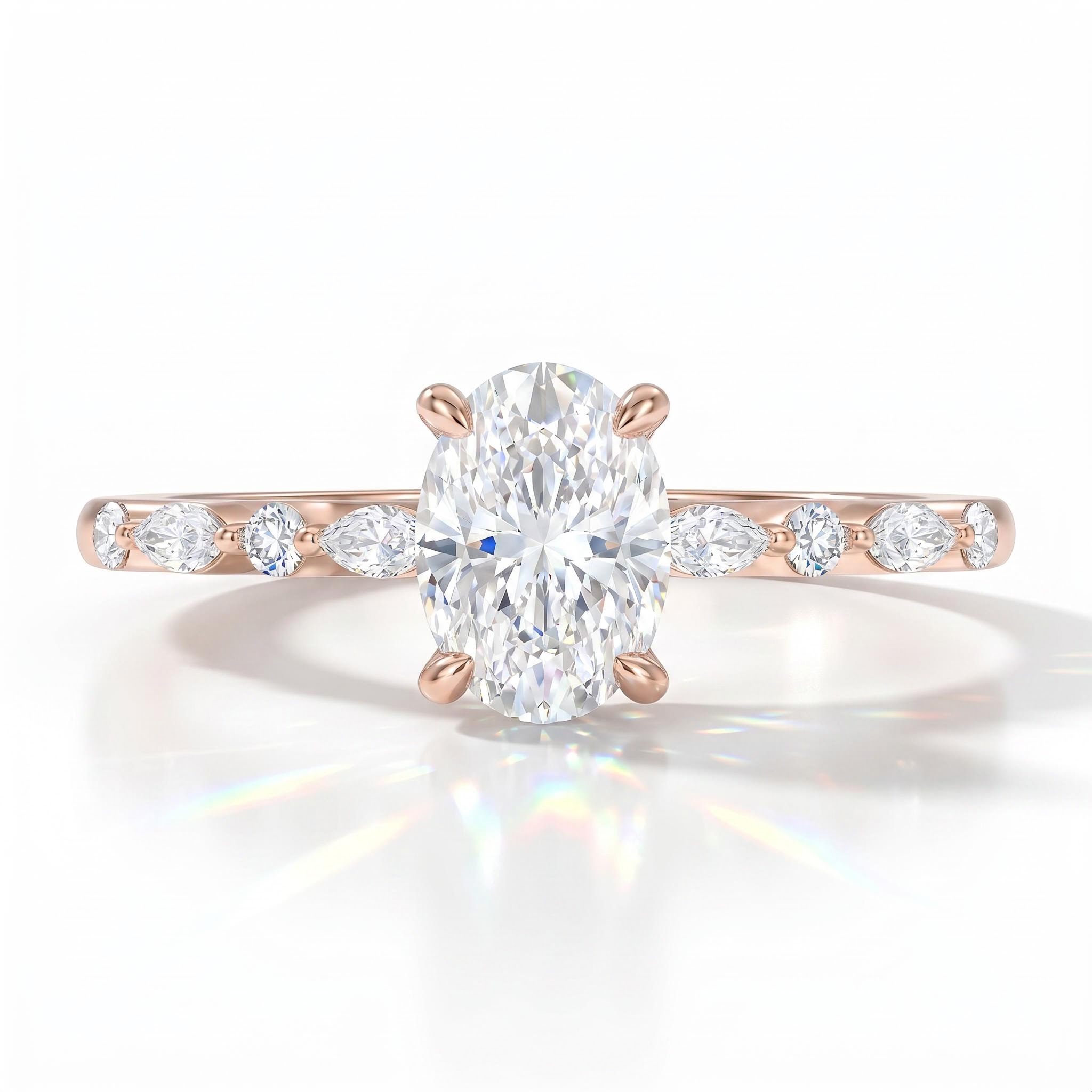1.0Ct/1.5Ct Oval-Cut Lab Grown Diamond Delicate Side Marquise Cut Engagement Ring