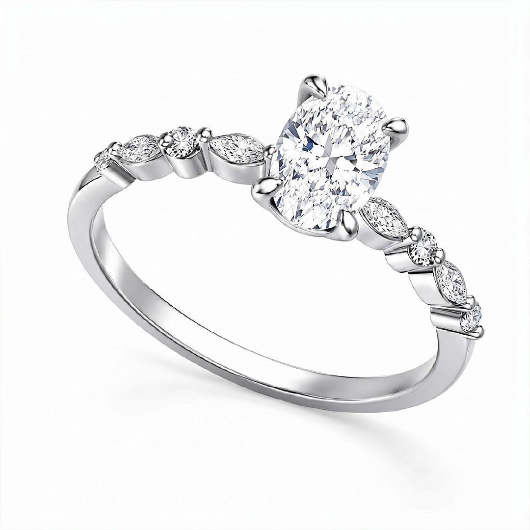 1.0Ct/1.5Ct Oval-Cut Lab Grown Diamond Delicate Side Marquise Cut Engagement Ring