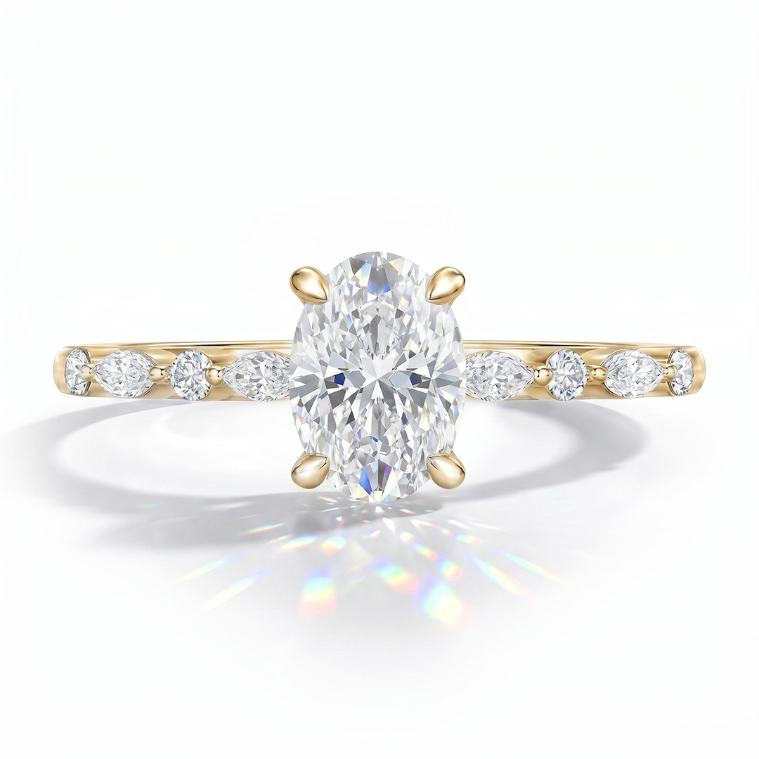 1.0Ct/1.5Ct Oval-Cut Lab Grown Diamond Delicate Side Marquise Cut Engagement Ring