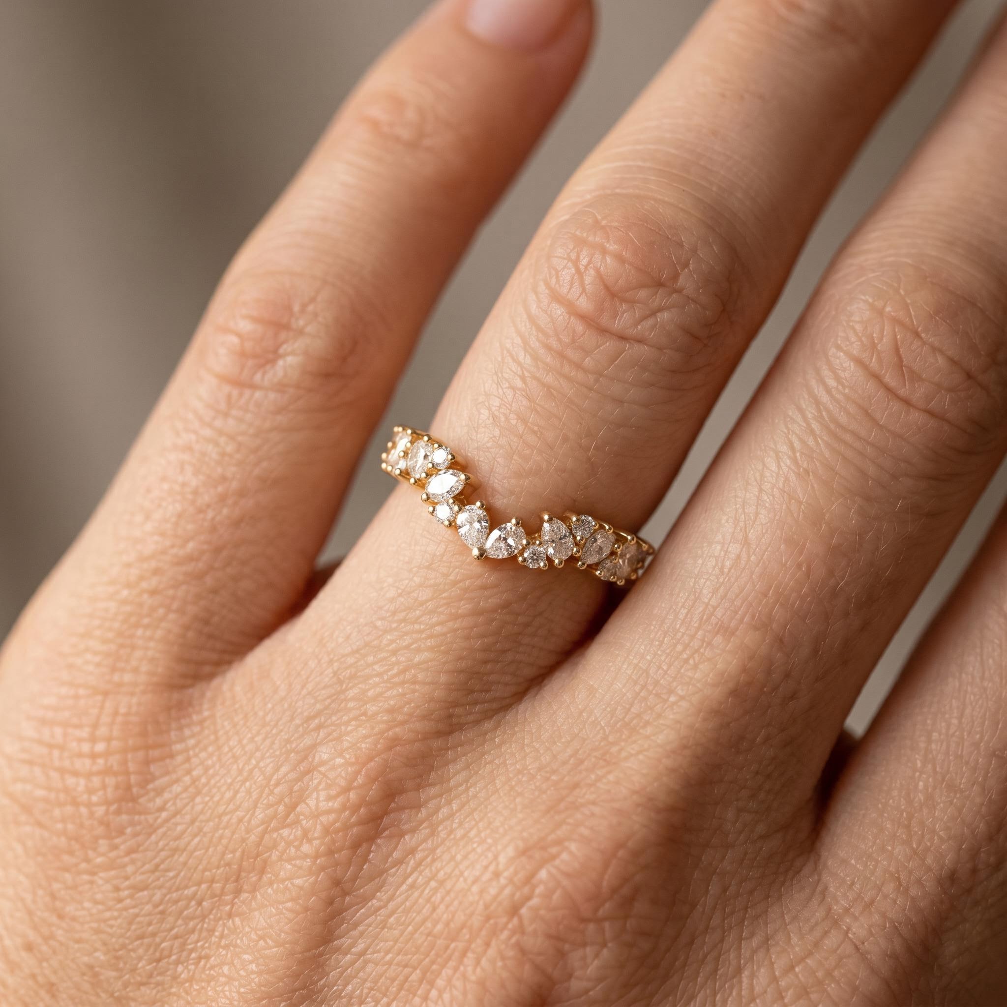0.9 ct.tw. Curved Pear Cluster Lab Grown Diamond Stackable Wedding Band Ring