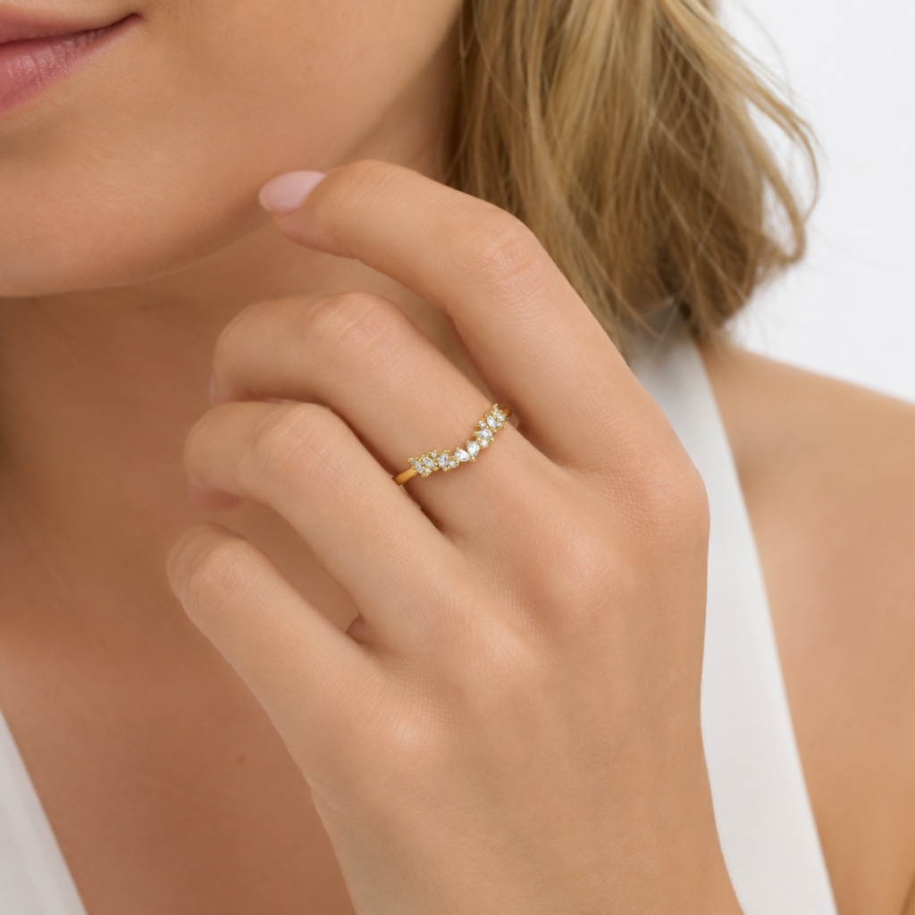 0.9 ct.tw. Curved Pear Cluster Lab Grown Diamond Stackable Wedding Band Ring