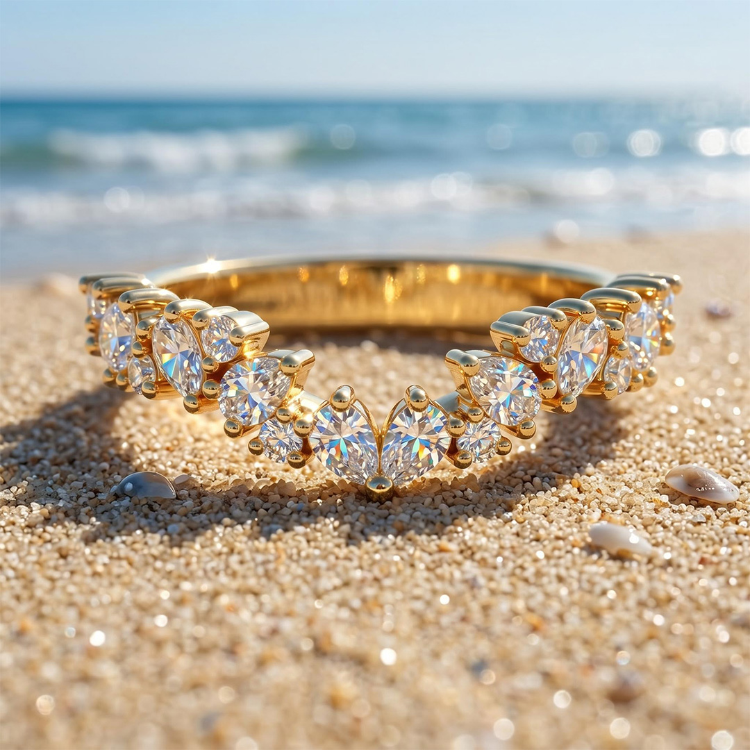 0.9 ct.tw. Curved Pear Cluster Lab Grown Diamond Stackable Wedding Band Ring