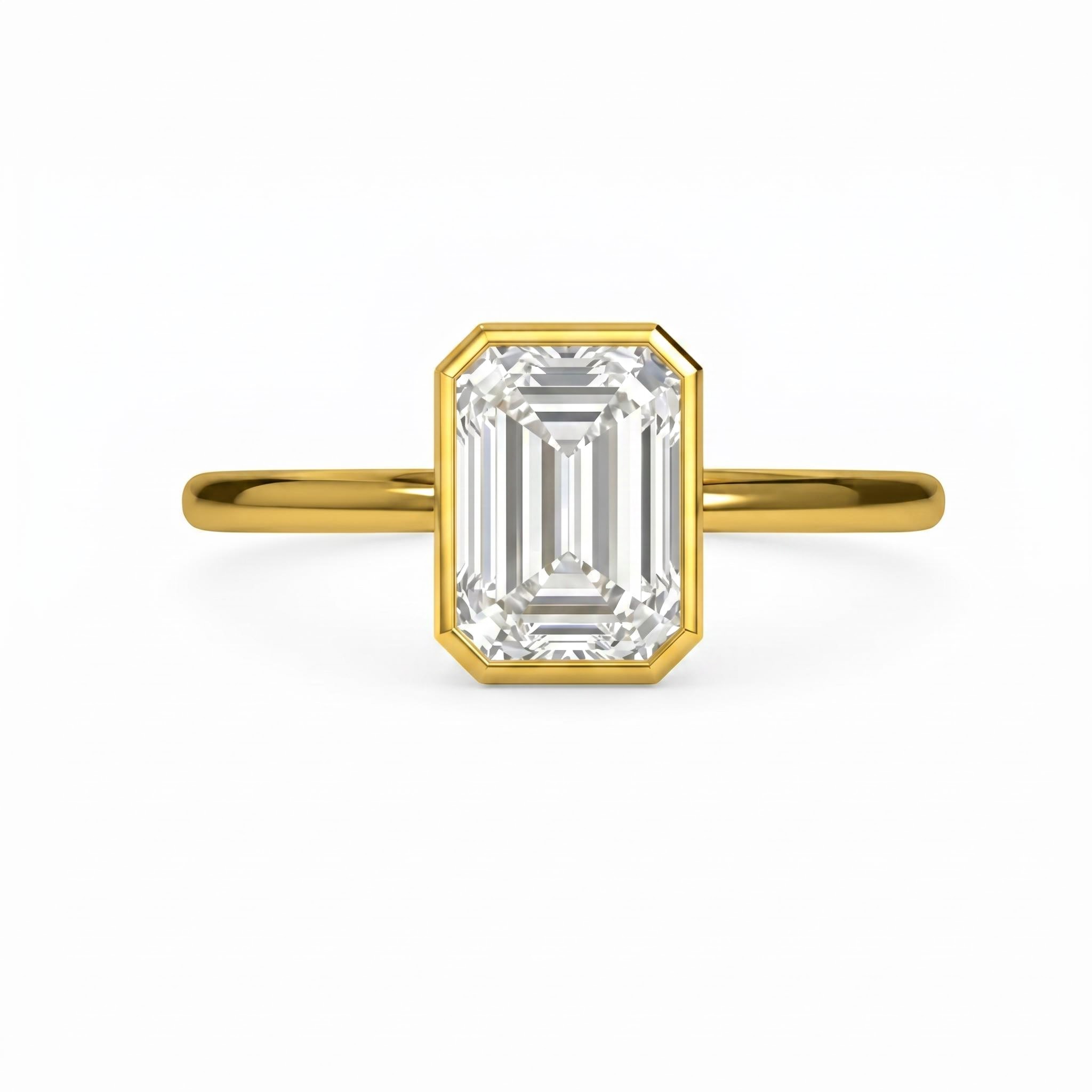 2.0 ct.tw. Bezel Emerald Cut Lab Grown Diamond Engagement Ring