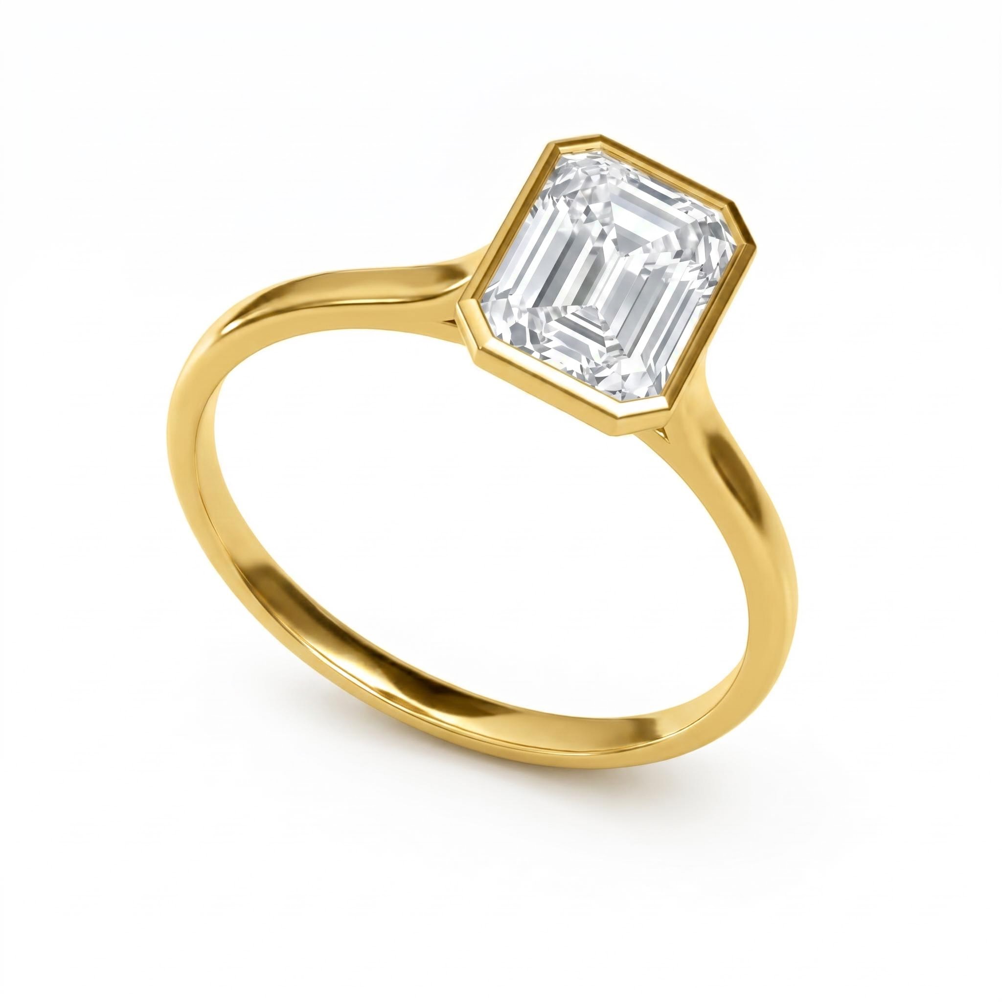 2.0 ct.tw. Bezel Emerald Cut Lab Grown Diamond Engagement Ring