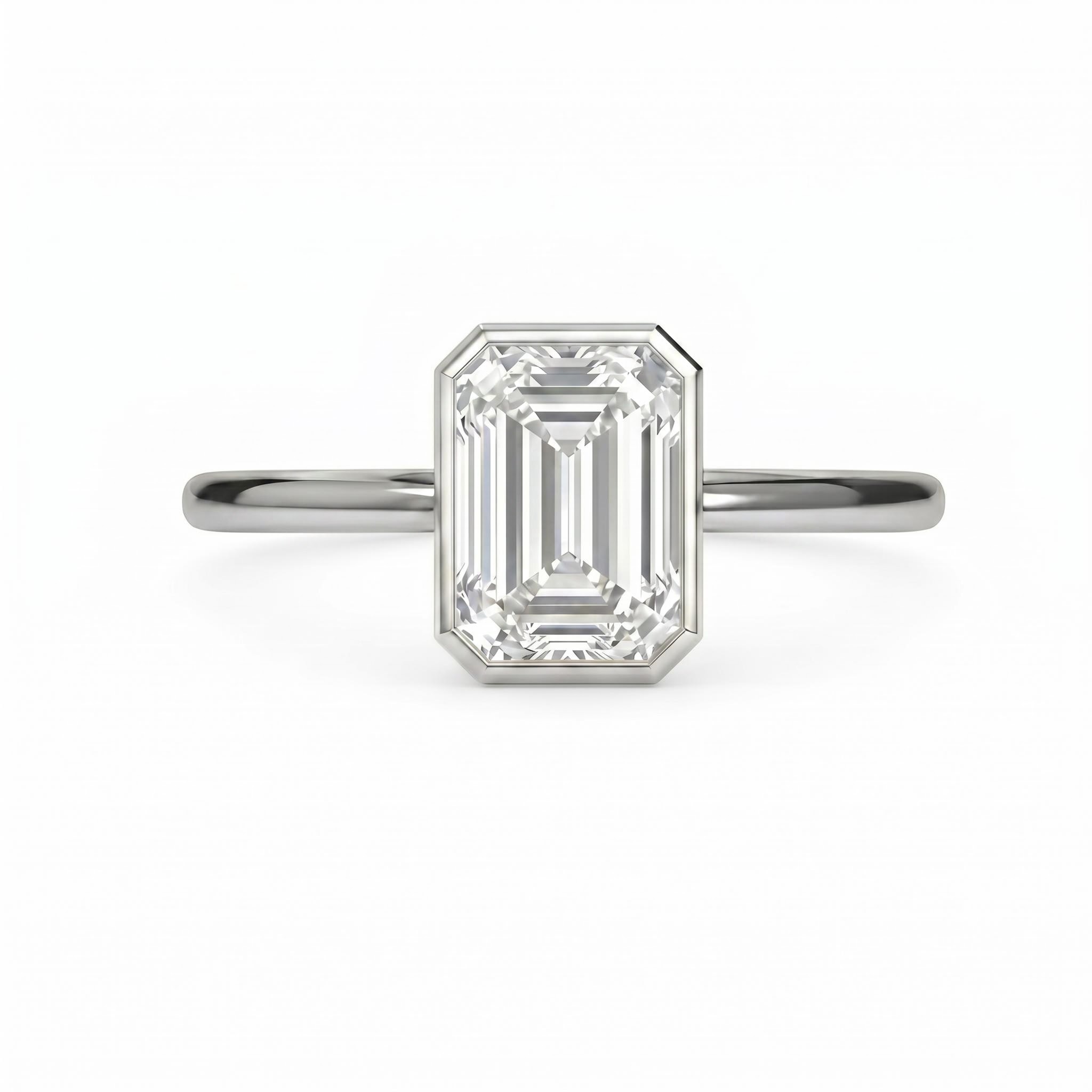 2.0 ct.tw. Bezel Emerald Cut Lab Grown Diamond Engagement Ring
