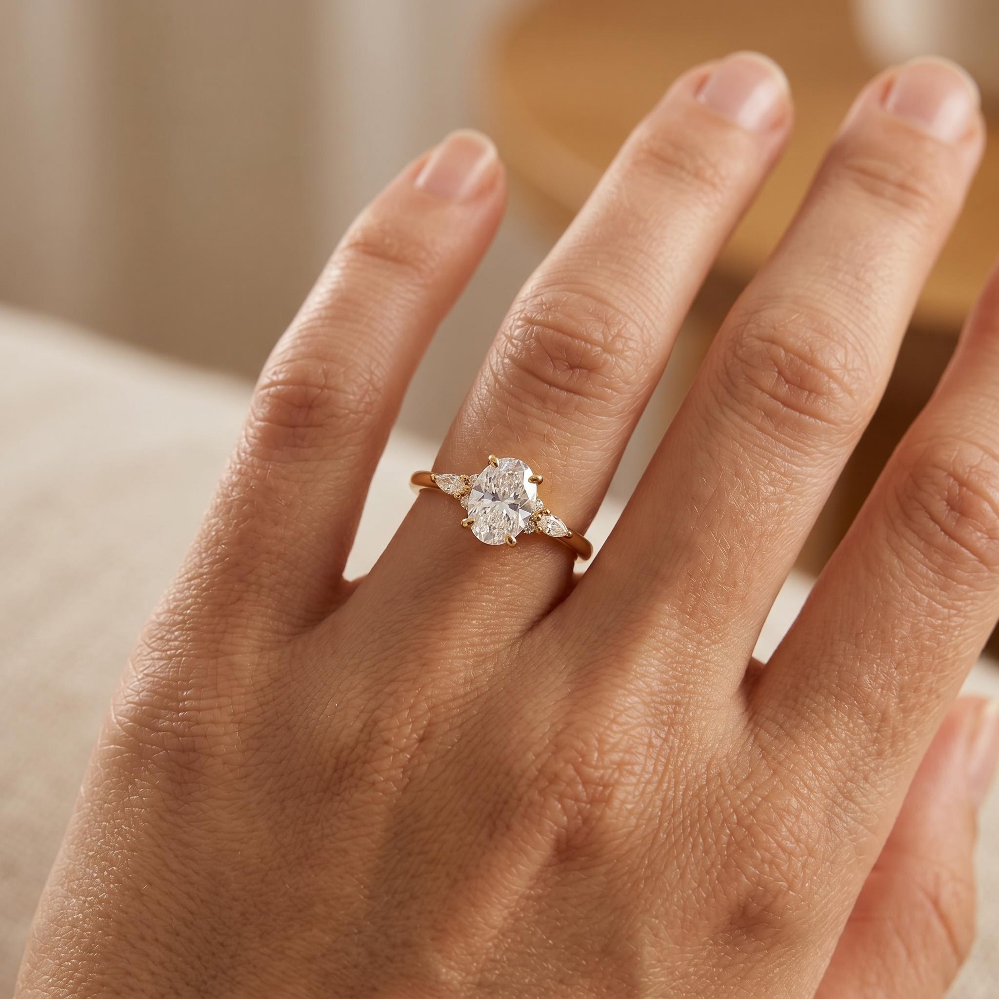 1Ct/1.5Ct Oval Cut Lab Grown Diamond Accent Cluster Engagement Ring 1Ct/1.5Ct Oval Cut Lab Grown Diamond Accent Cluster Engagement Ring