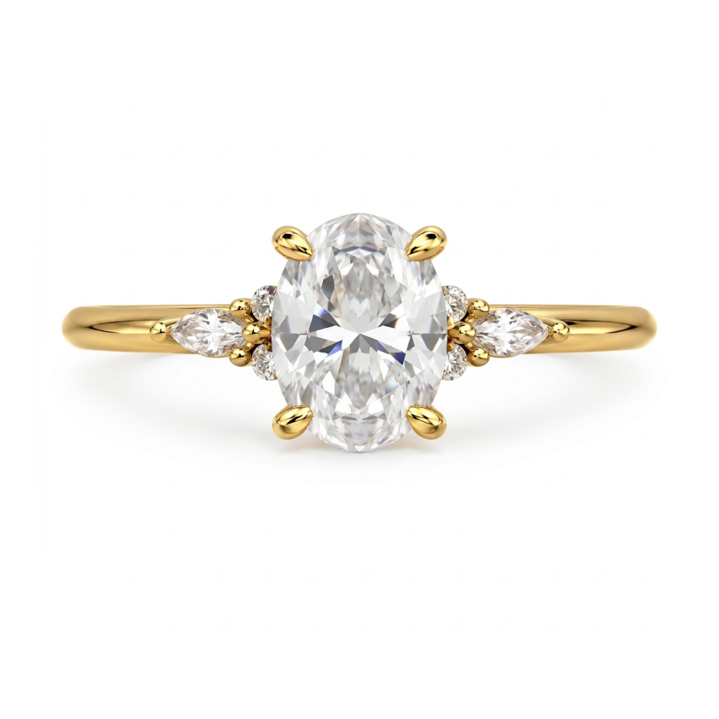 1Ct/1.5Ct Oval Cut Lab Grown Diamond Accent Cluster Engagement Ring 1Ct/1.5Ct Oval Cut Lab Grown Diamond Accent Cluster Engagement Ring
