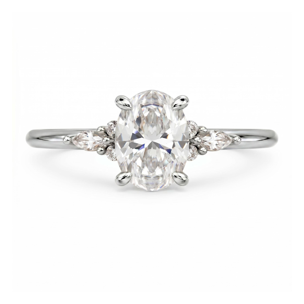 1Ct/1.5Ct Oval Cut Lab Grown Diamond Accent Cluster Engagement Ring 1Ct/1.5Ct Oval Cut Lab Grown Diamond Accent Cluster Engagement Ring
