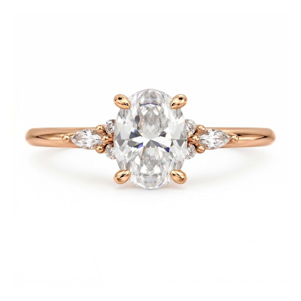 1Ct/1.5Ct Oval Cut Lab Grown Diamond Accent Cluster Engagement Ring 1Ct/1.5Ct Oval Cut Lab Grown Diamond Accent Cluster Engagement Ring
