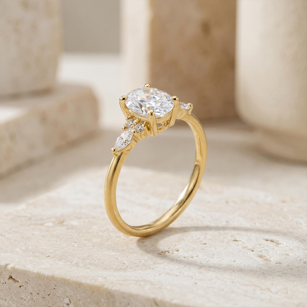 1Ct/1.5Ct Oval Cut Lab Grown Diamond Accent Cluster Engagement Ring 1Ct/1.5Ct Oval Cut Lab Grown Diamond Accent Cluster Engagement Ring