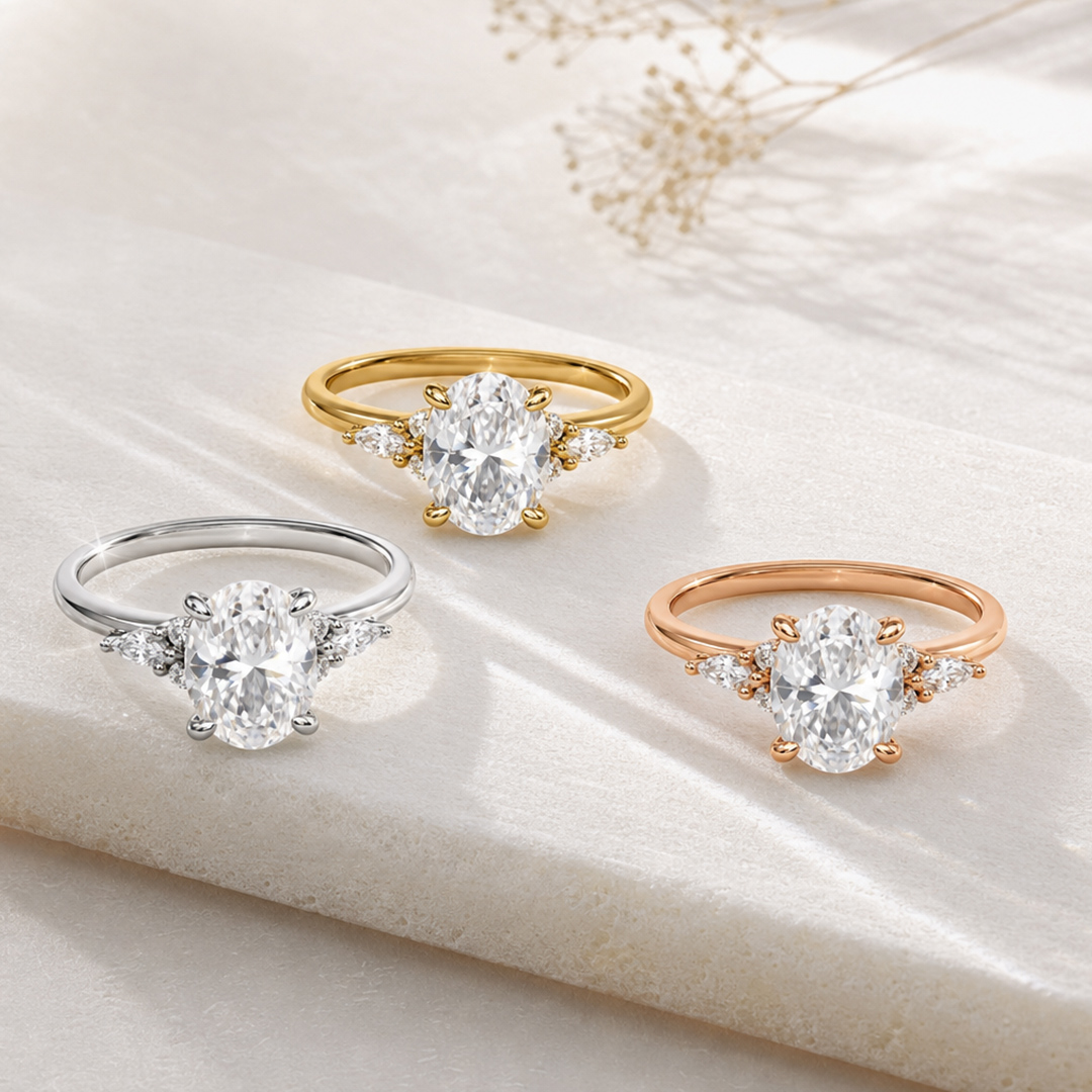 1Ct/1.5Ct Oval Cut Lab Grown Diamond Accent Cluster Engagement Ring 1Ct/1.5Ct Oval Cut Lab Grown Diamond Accent Cluster Engagement Ring