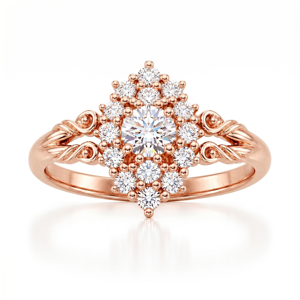 0.71 ct.tw. Vintage Star Halo Round Cut Carved Engagement Ring 0.71 ct.tw. Vintage Star Halo Round Cut Carved Engagement Ring