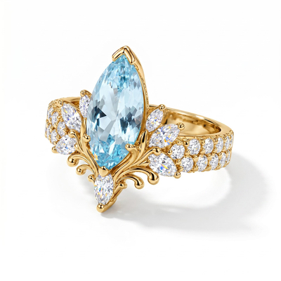 3.77 ct.tw. Nature-inspired Aquamarine Marquise Cut Engagement Ring