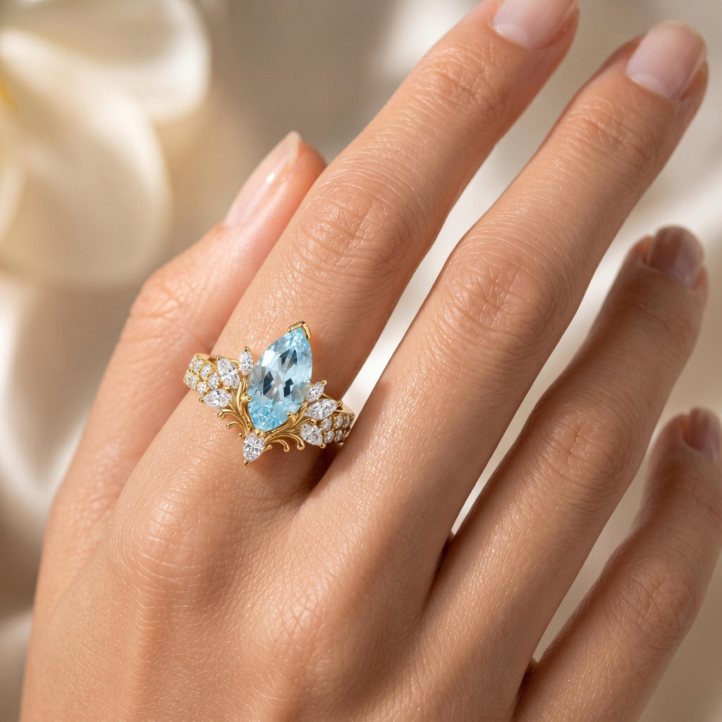 3.77 ct.tw. Nature-inspired Aquamarine Marquise Cut Engagement Ring 3.77 ct.tw. Nature-inspired Aquamarine Marquise Cut Engagement Ring