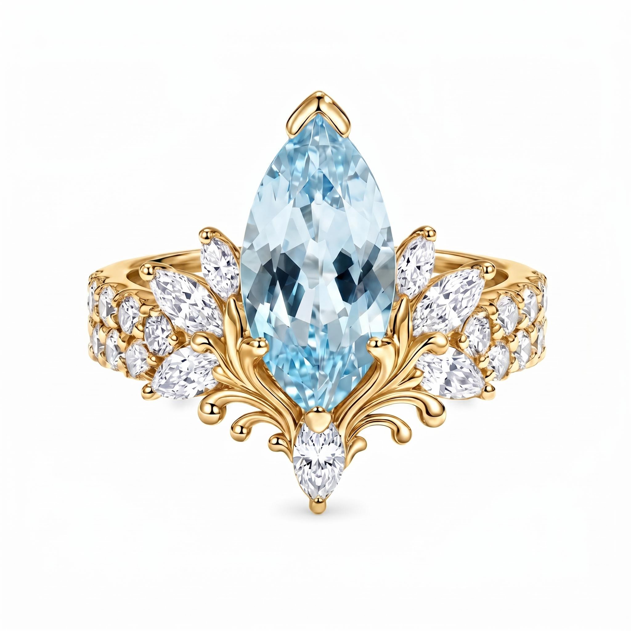 3.77 ct.tw. Nature-inspired Aquamarine Marquise Cut Engagement Ring 3.77 ct.tw. Nature-inspired Aquamarine Marquise Cut Engagement Ring